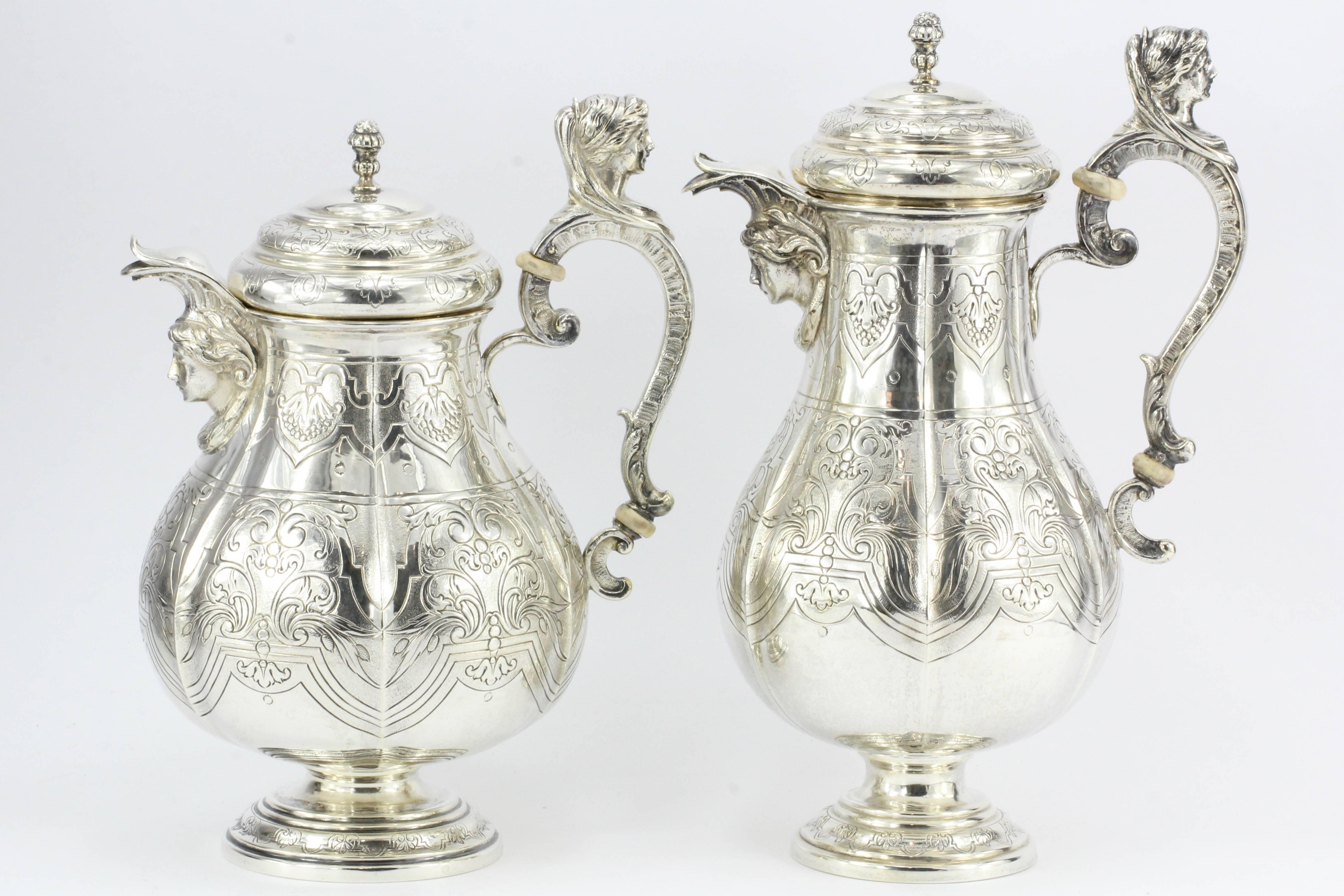 Hand-Crafted Antique Georg Roth Hanau German Silver Figural Revival Five-Piece Tea Set For Sale
