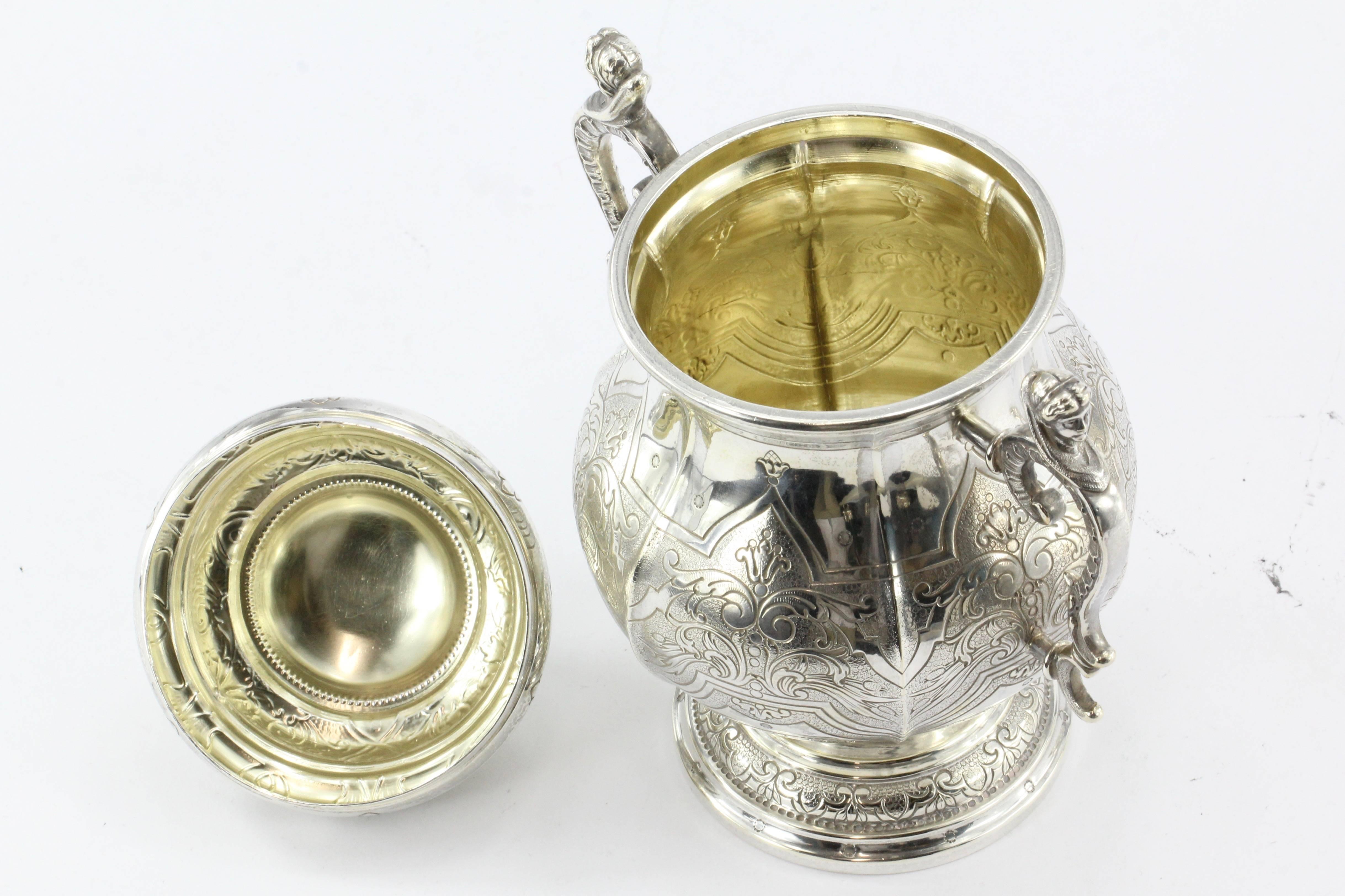Renaissance Revival Antique Georg Roth Hanau German Silver Figural Revival Five-Piece Tea Set For Sale