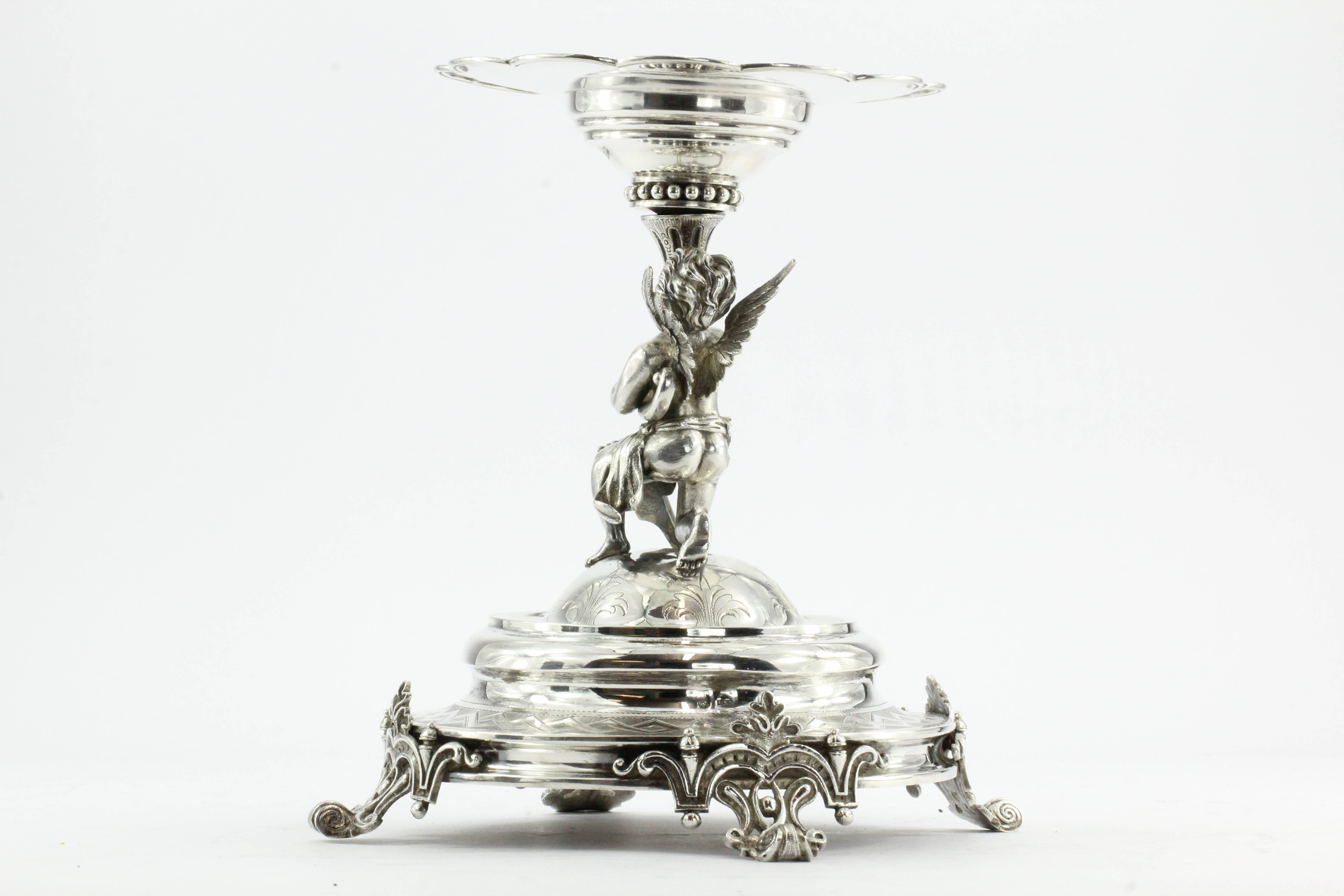 Belle Époque Antique Austrian Imperial 800 Silver Figural Cupid Cherub Angel Tazza Compote