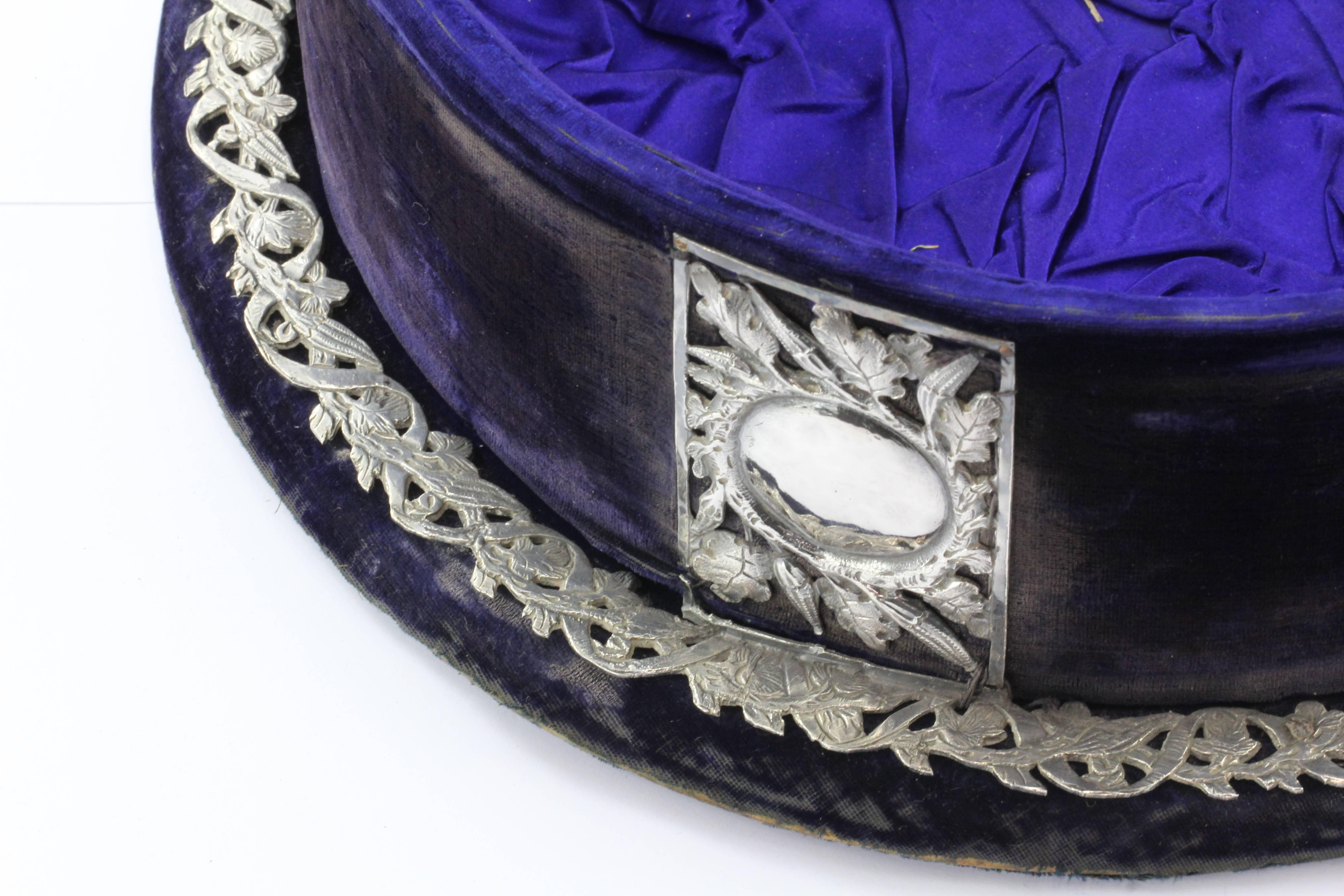 Sterling Silver Floral Vine Purple Velvet and Silk Tiara Diadem Crown Box 2