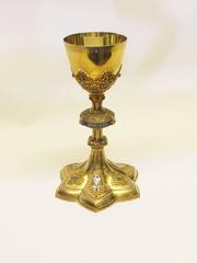 19th Century French Gilt Silver, Enamel, and Turquoise Chalice and Paten