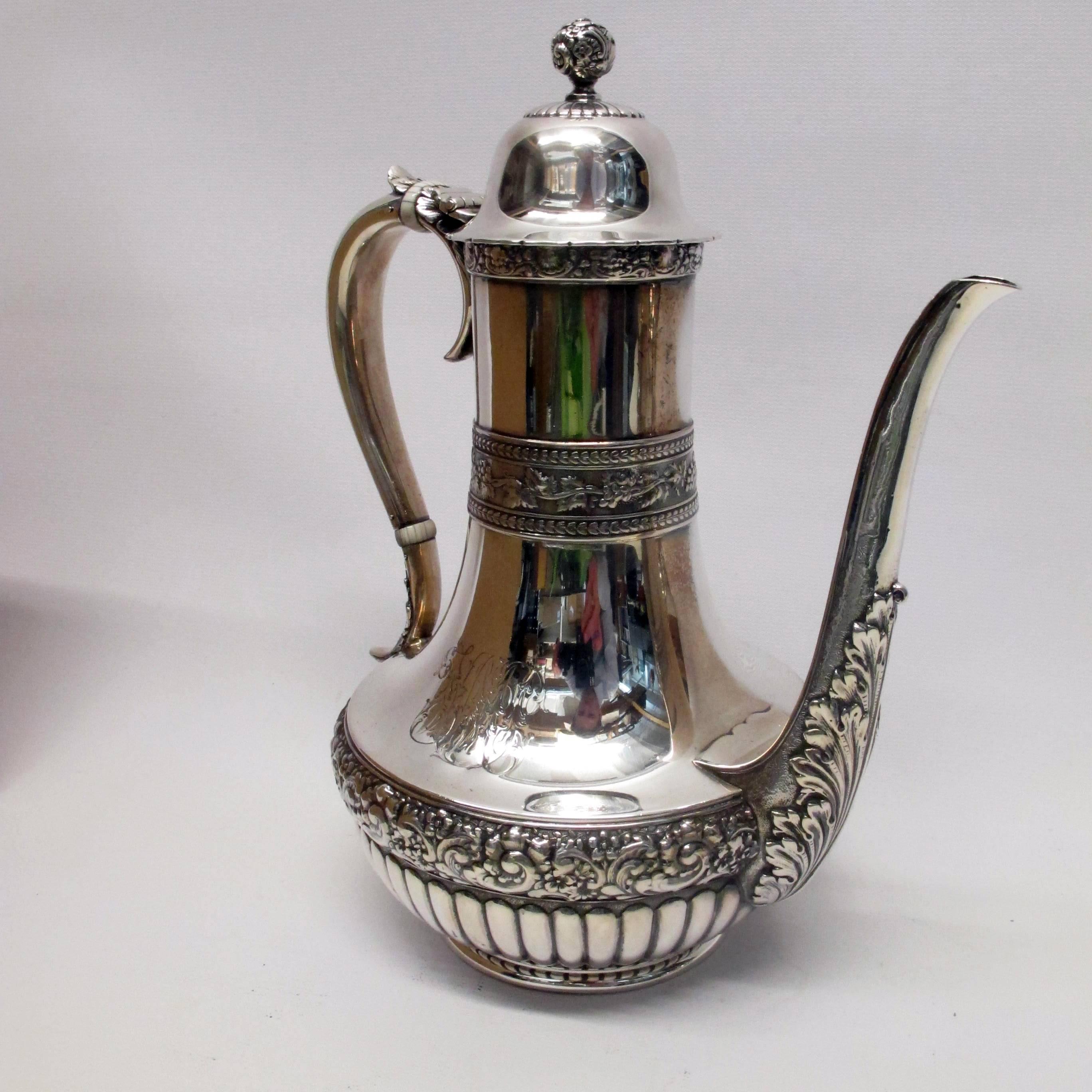 American Tiffany & Co. Sterling Silver Six-Piece Tea and Coffee Service, circa 1870 For Sale