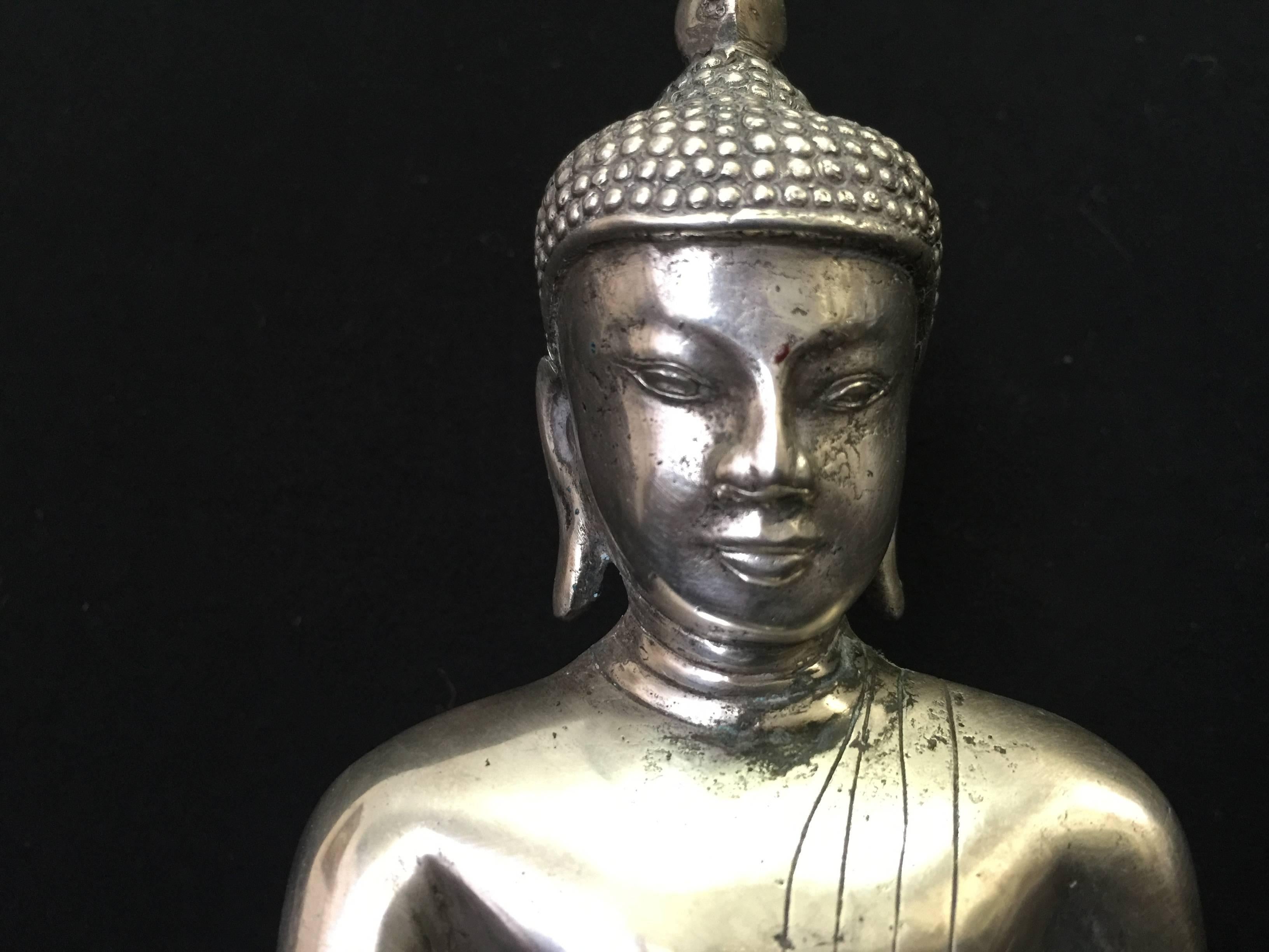 Burmese Silver Buddha, 19th Century For Sale