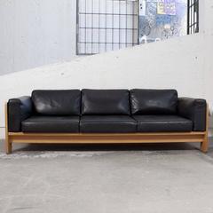 Tobia Scarpa "Bastiano" Walnut and Black Leather Sofa for Gavina