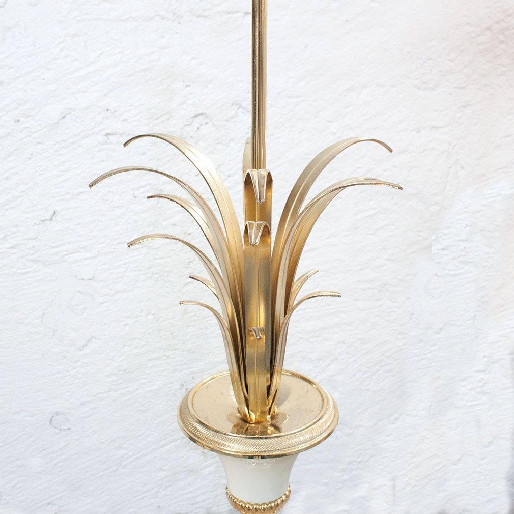 European Pair of Brass Palm Table Lamps in Style of Maison Jansen