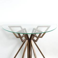 Art Deco-Style Half-Moon Table with Brass Base