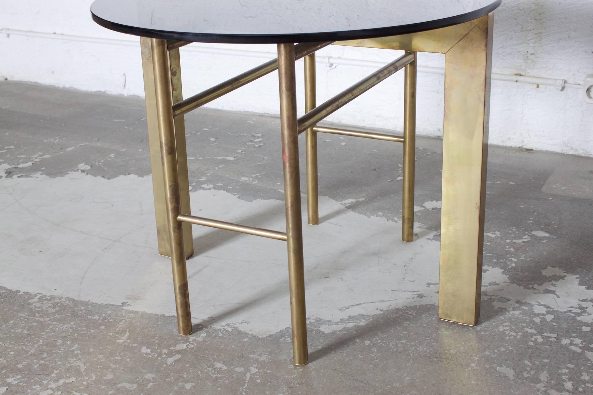 Mid-Century Modern Side Table in Brass with Smoked Glass Top