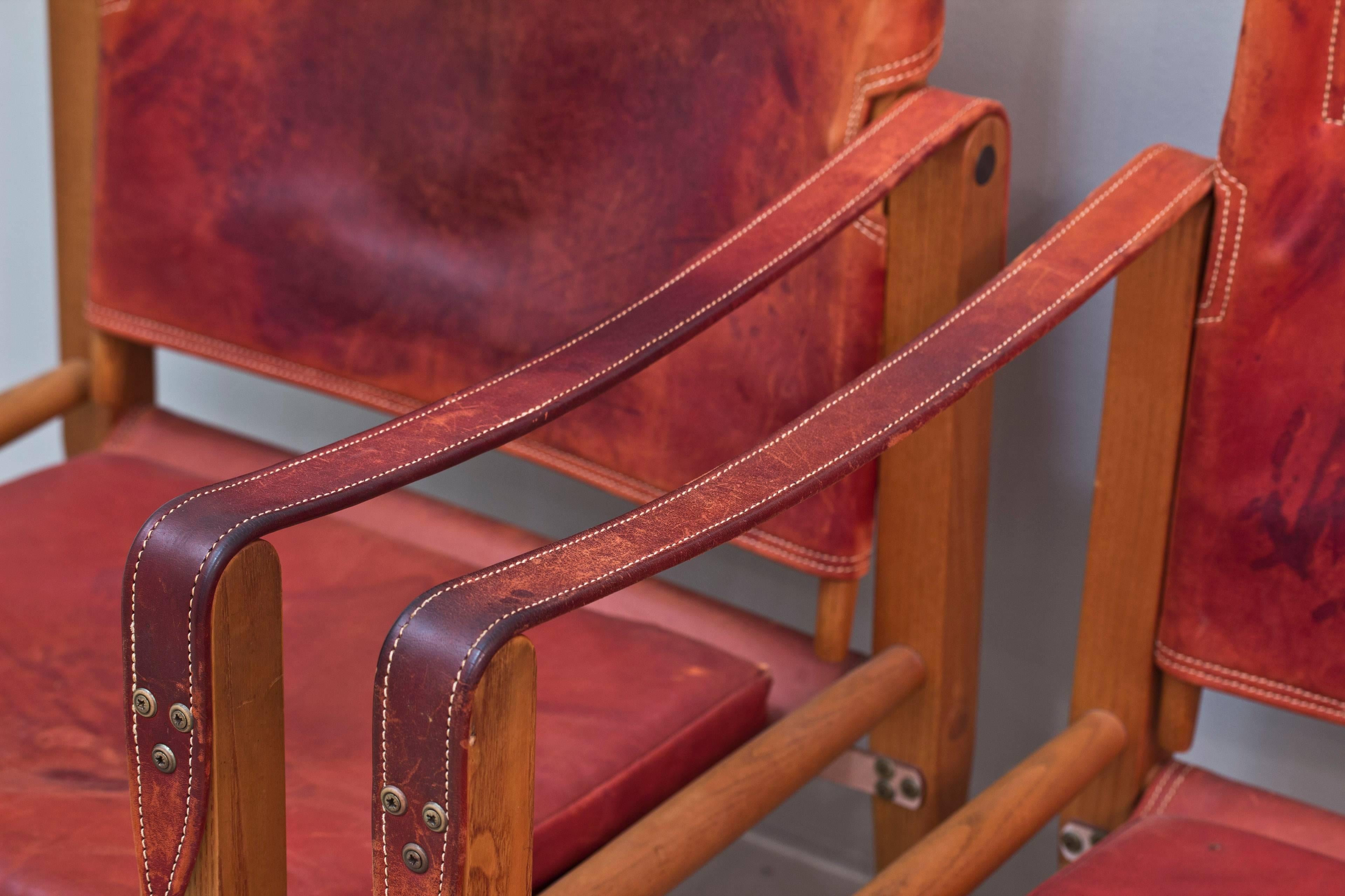 Leather Pair of 1950s Safari Chairs by Kaare Klint