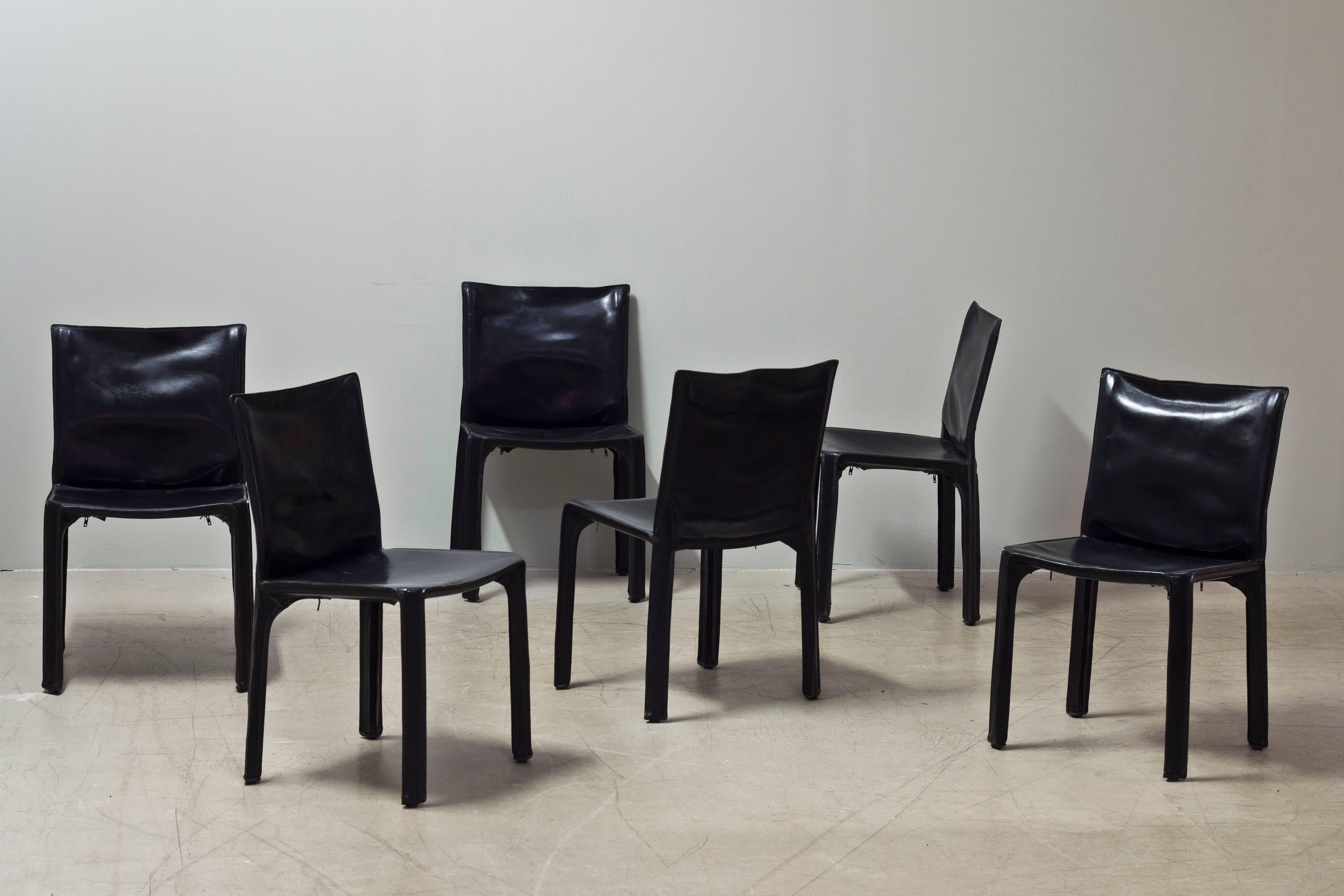 Italian Set of Six Cab Chairs by Mario Bellini for Cassina