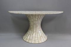 Modern Inlaid Stone and Brass Demilune Console