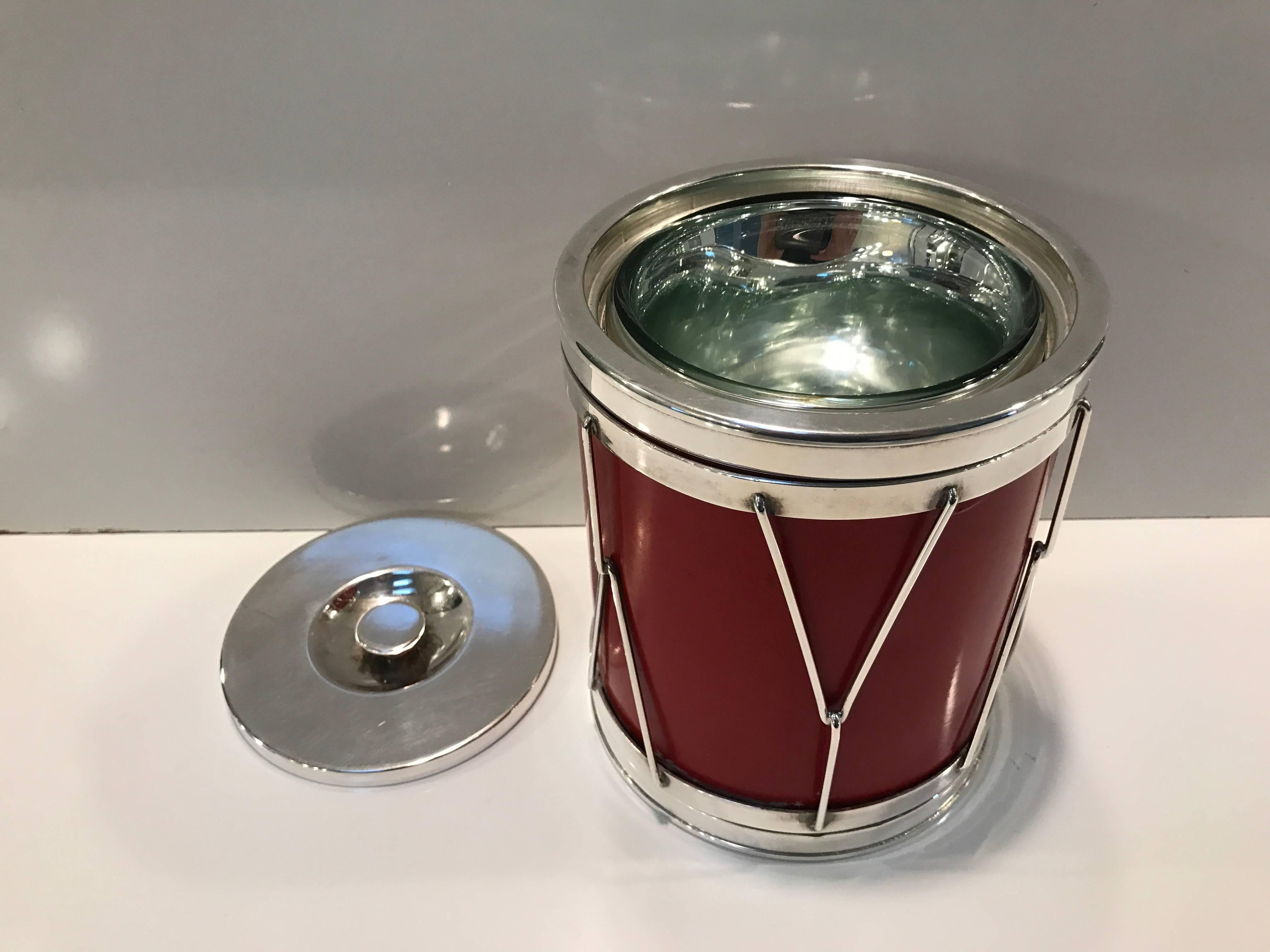 Aldo Turo Italian Modern Silver and Leather Ice Bucket In Good Condition In West Palm Beach, FL