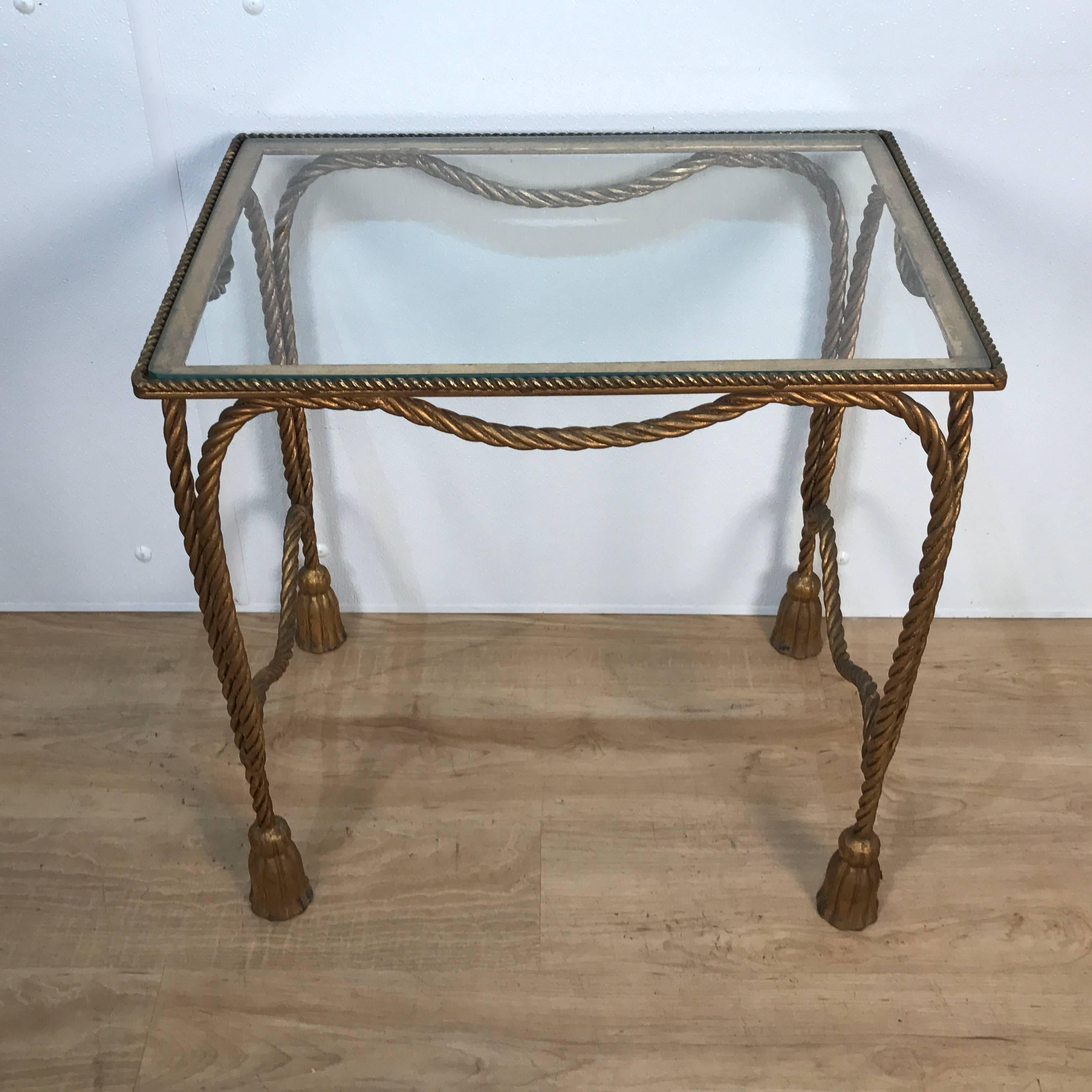 Italian Two Pairs of Hollywood Regency Gilt Metal Rope Nesting Tables