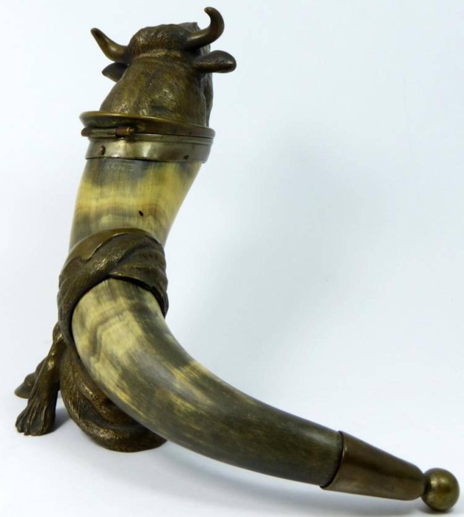 19th Century Viennese Bronze Table Snuff Mull or Inkwell as a Bull