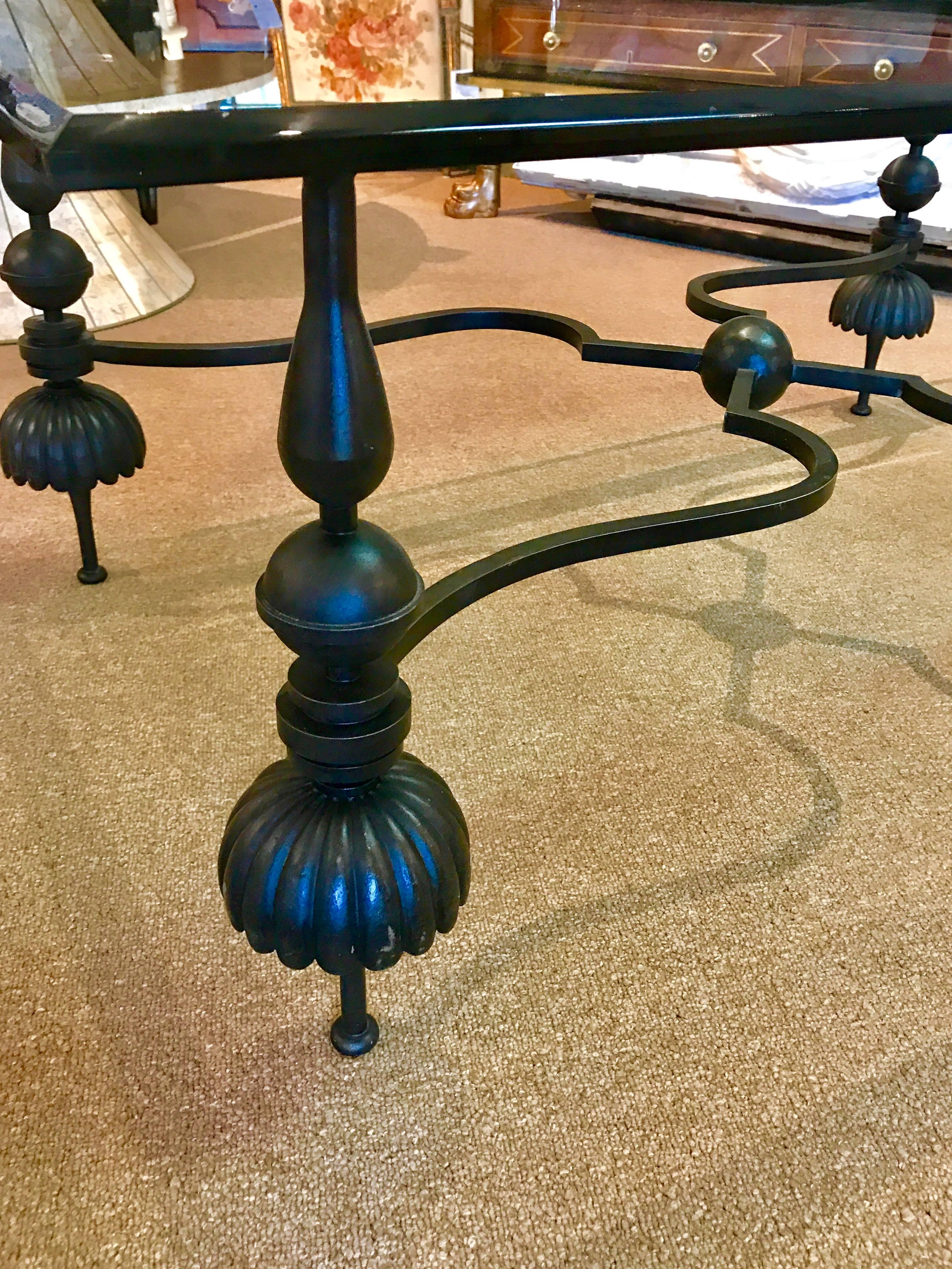 Beautiful Neoclassical Wrought Gun Metal and Beveled Glass Coffee Table In Excellent Condition In Atlanta, GA