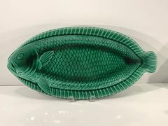 Ten-Piece Sarreguemines Green Majolica Fish Set