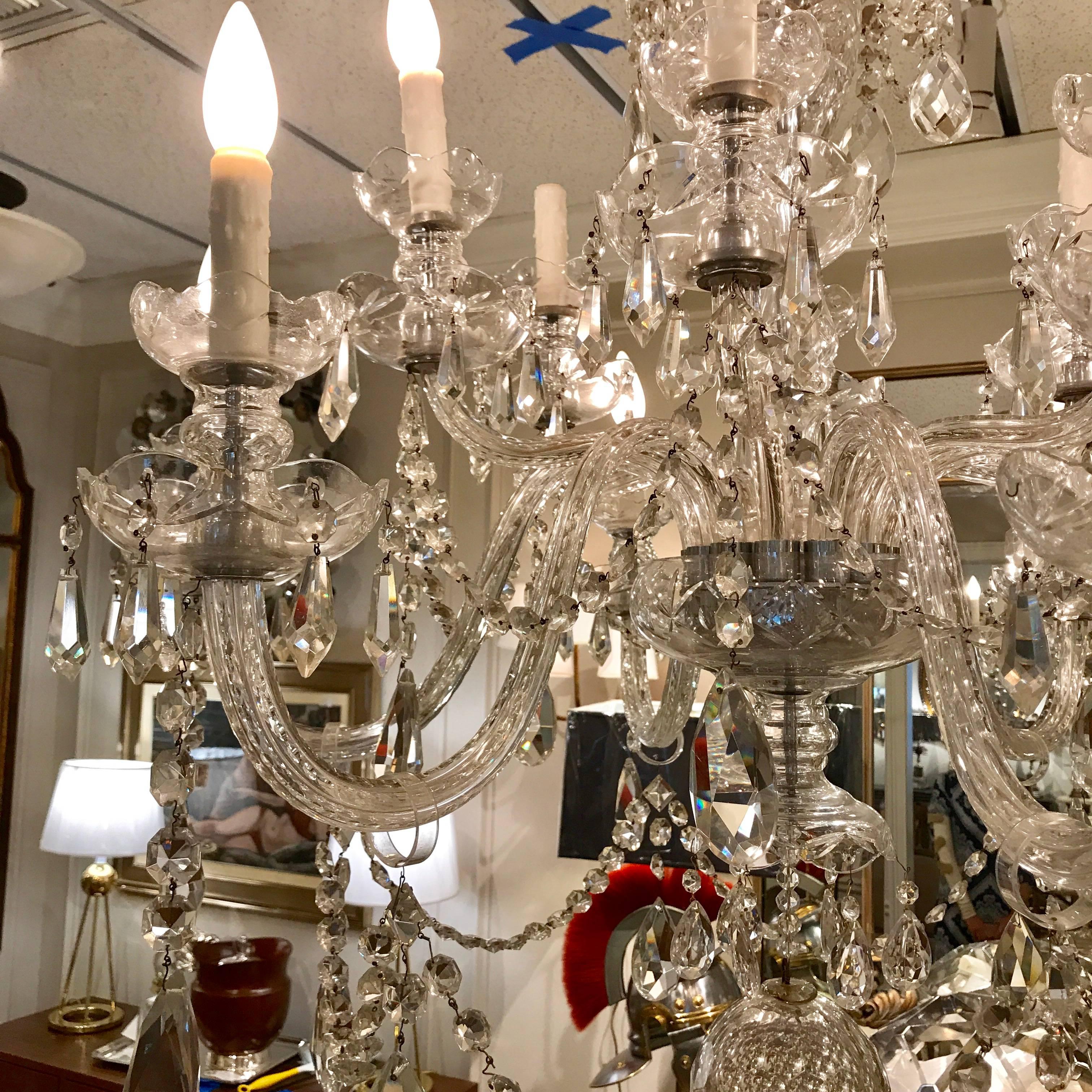 English Gorgeous Two-Tier Twelve-Light Georgian Style Cut Glass Chandelier