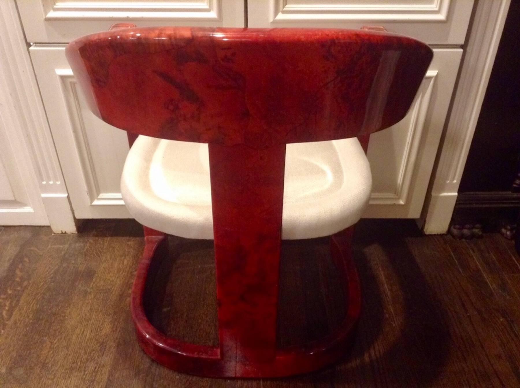 Lacquered Stunning Karl Springer Oaniss Chair, in Red Goatskin