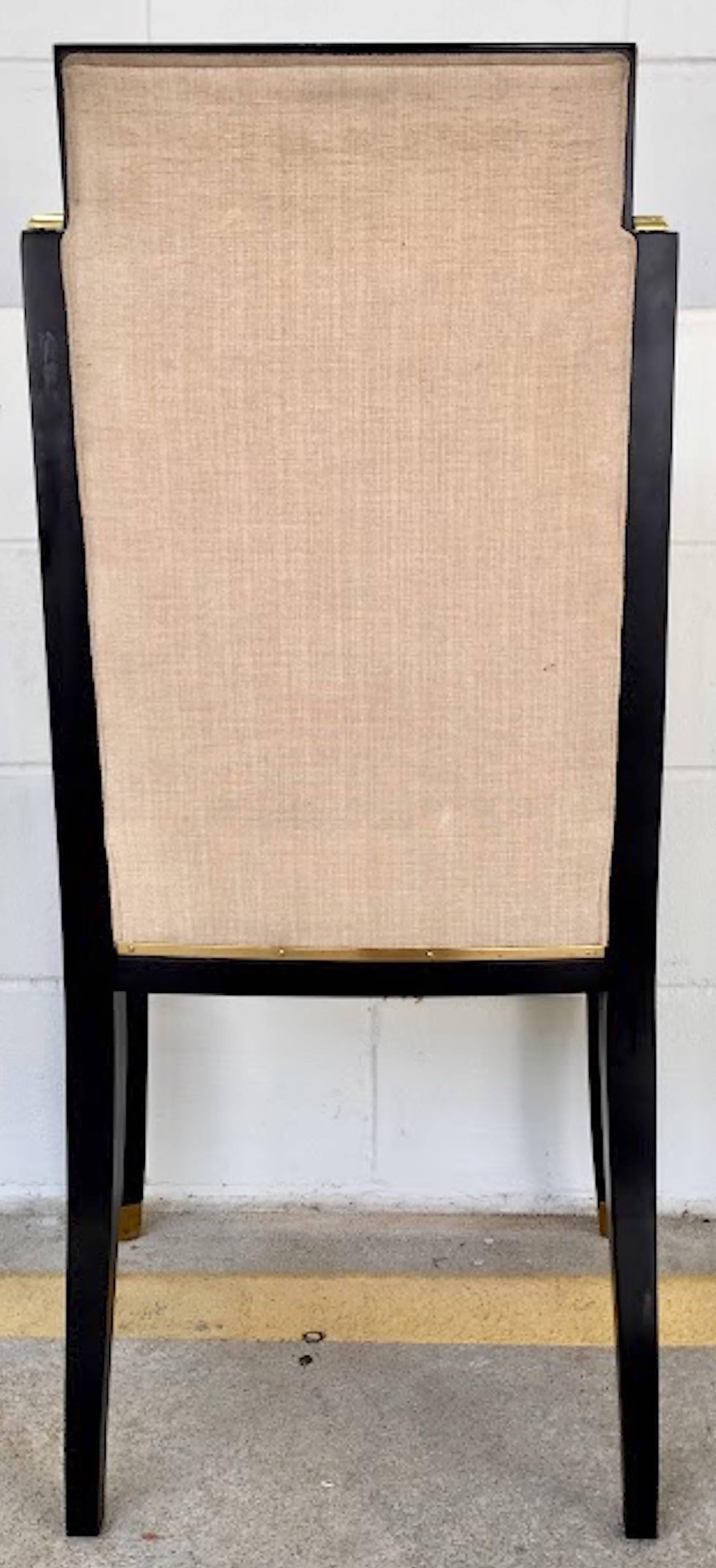 Cast Six Maison Jansen Black Lacquer and Brass Dining Chairs For Sale