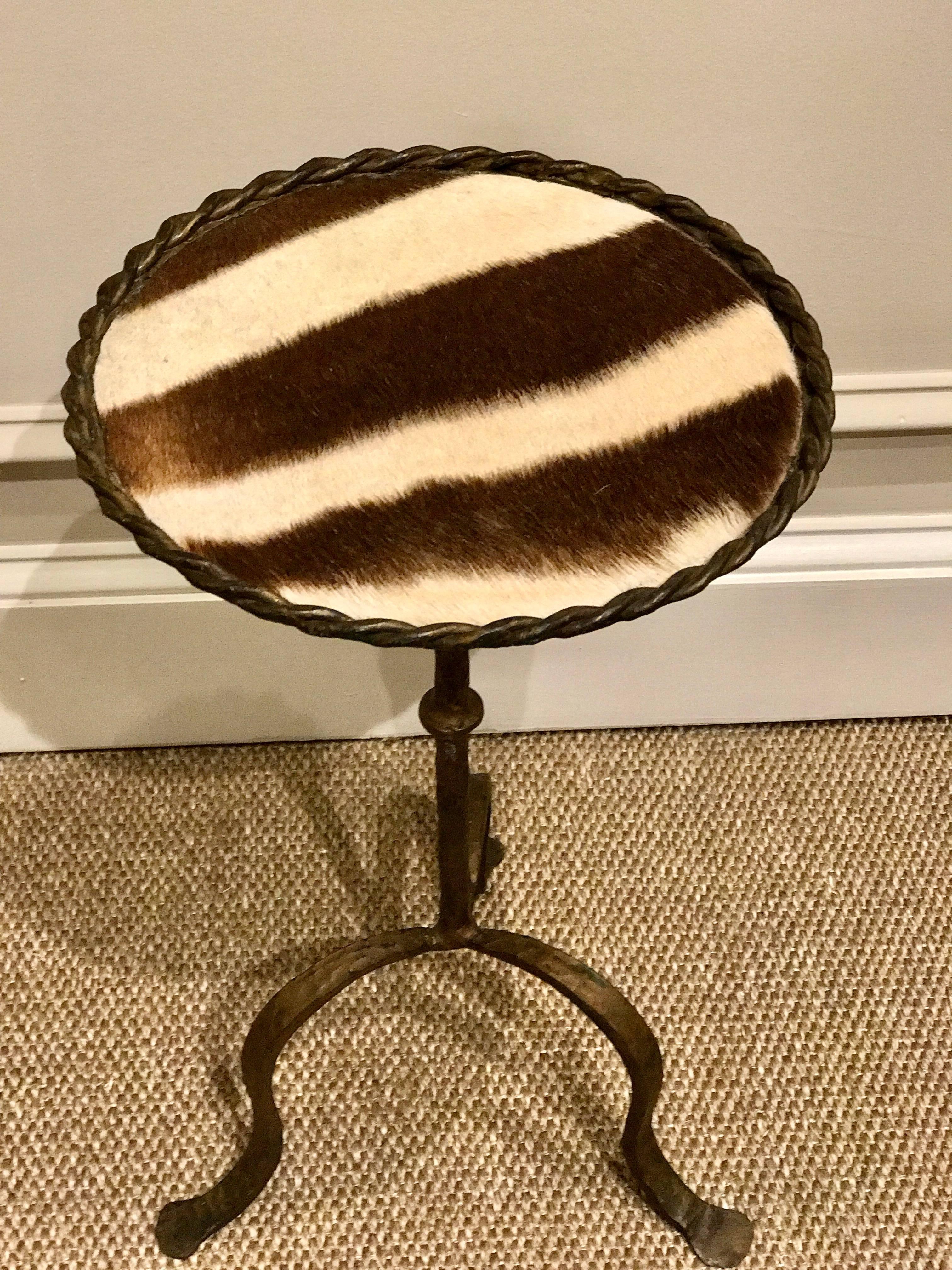 French Modern Gilt Iron and Zebra Hide Side Table In Good Condition For Sale In Atlanta, GA