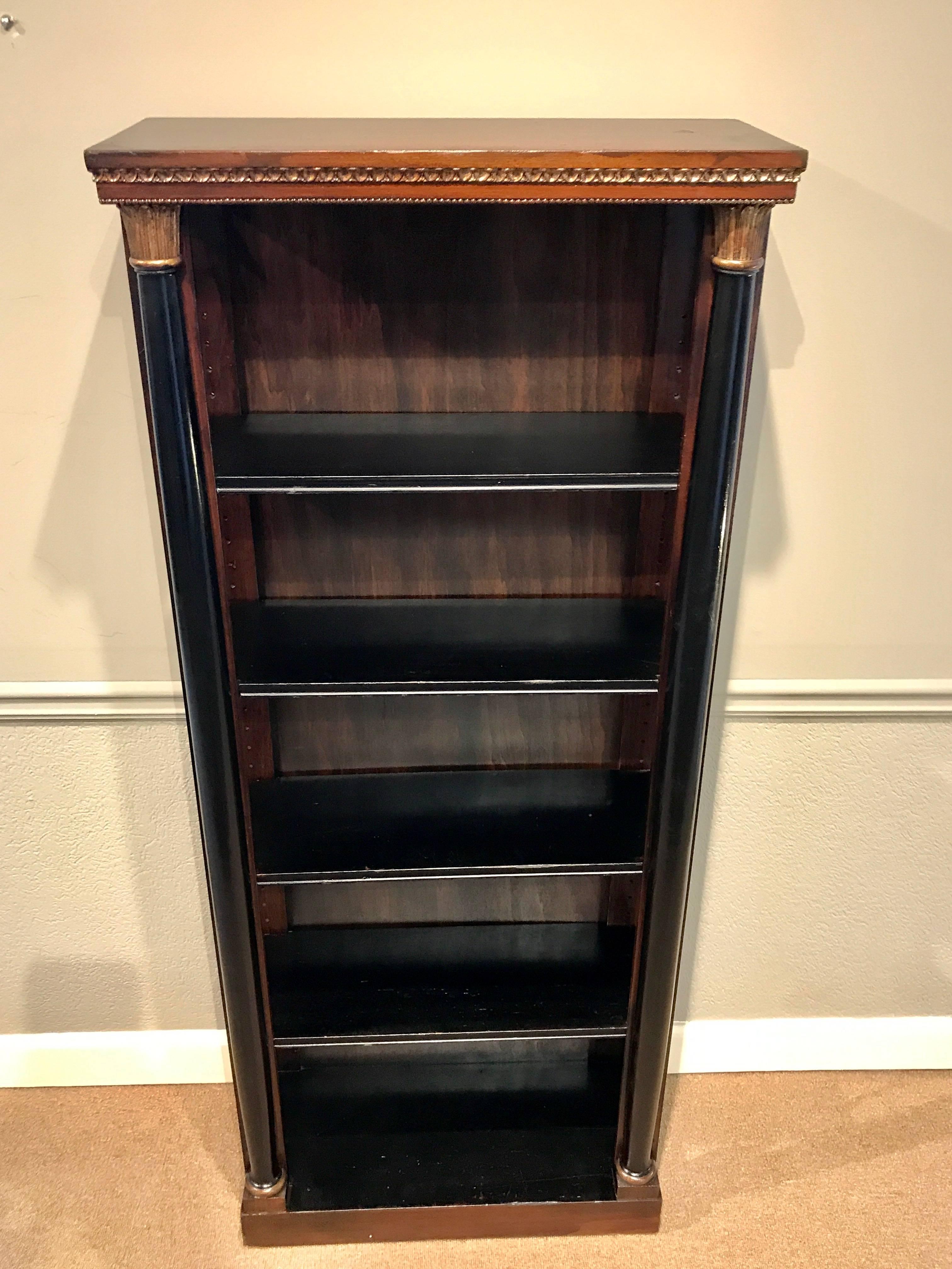 Blackened Regency Style Carved Mahogany and Giltwood Bookcase