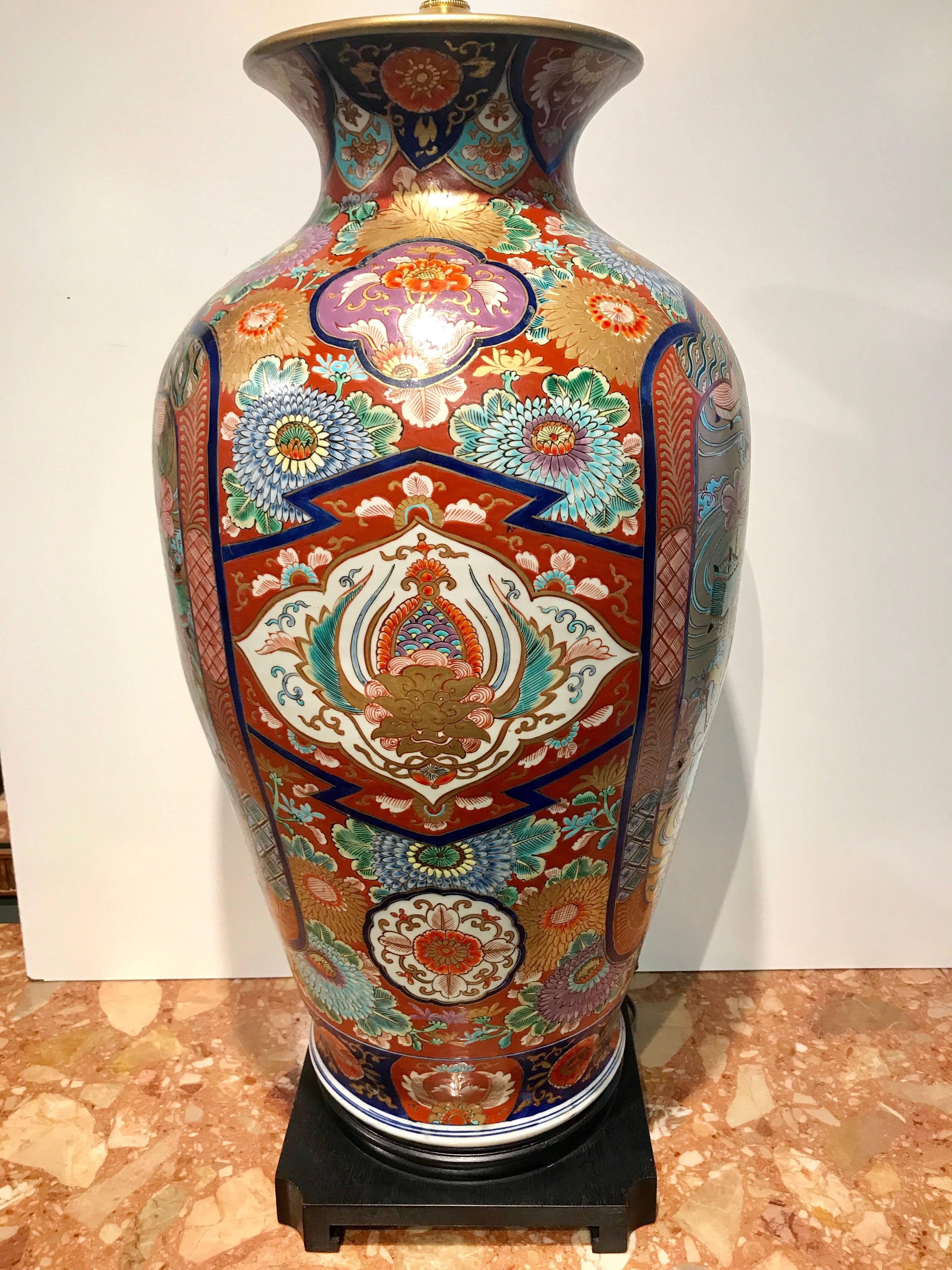 Early 20th Century Fukagawa Imari Vase, Now as a Lamp For Sale