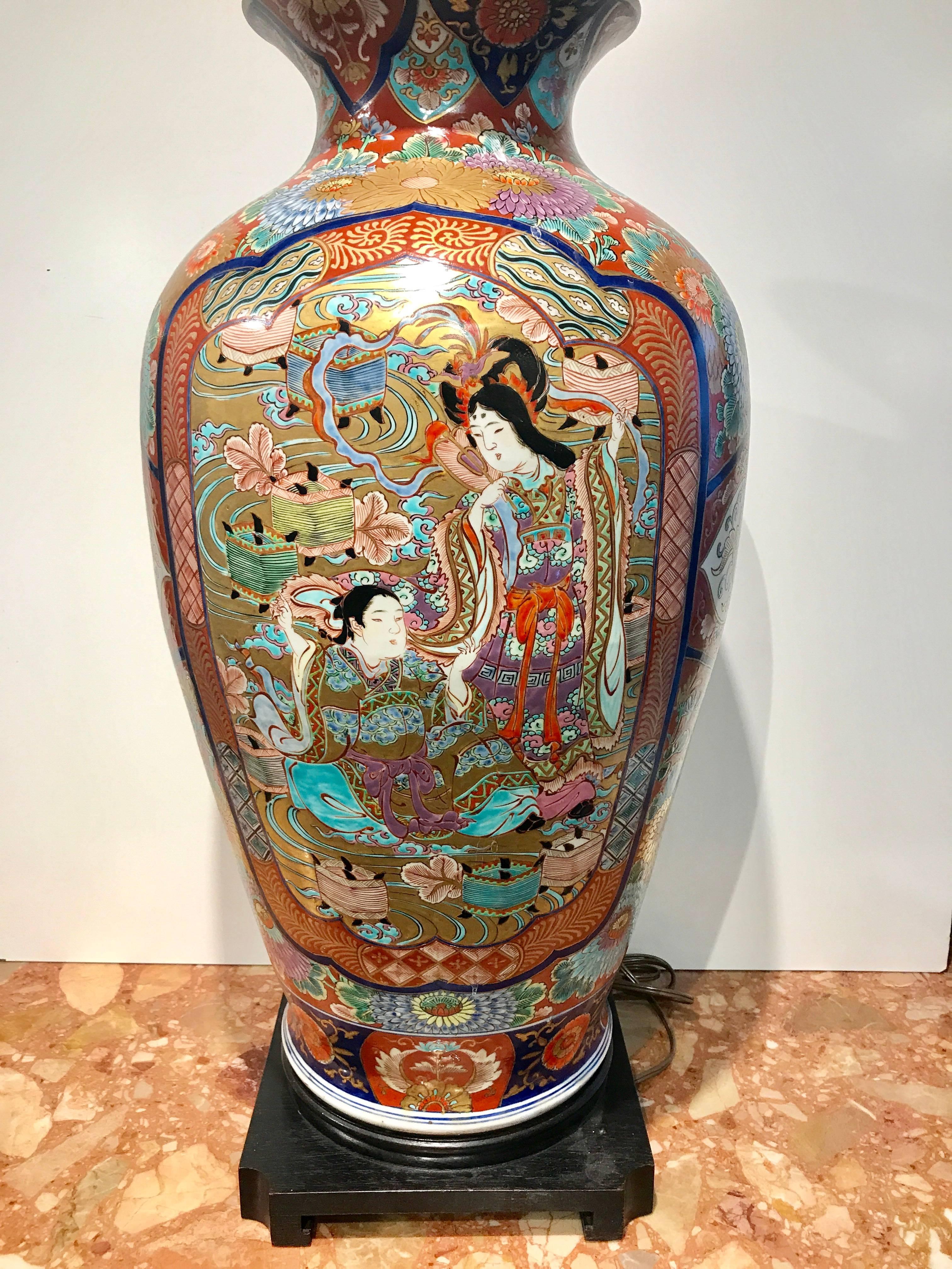 Wood Fukagawa Imari Vase, Now as a Lamp For Sale
