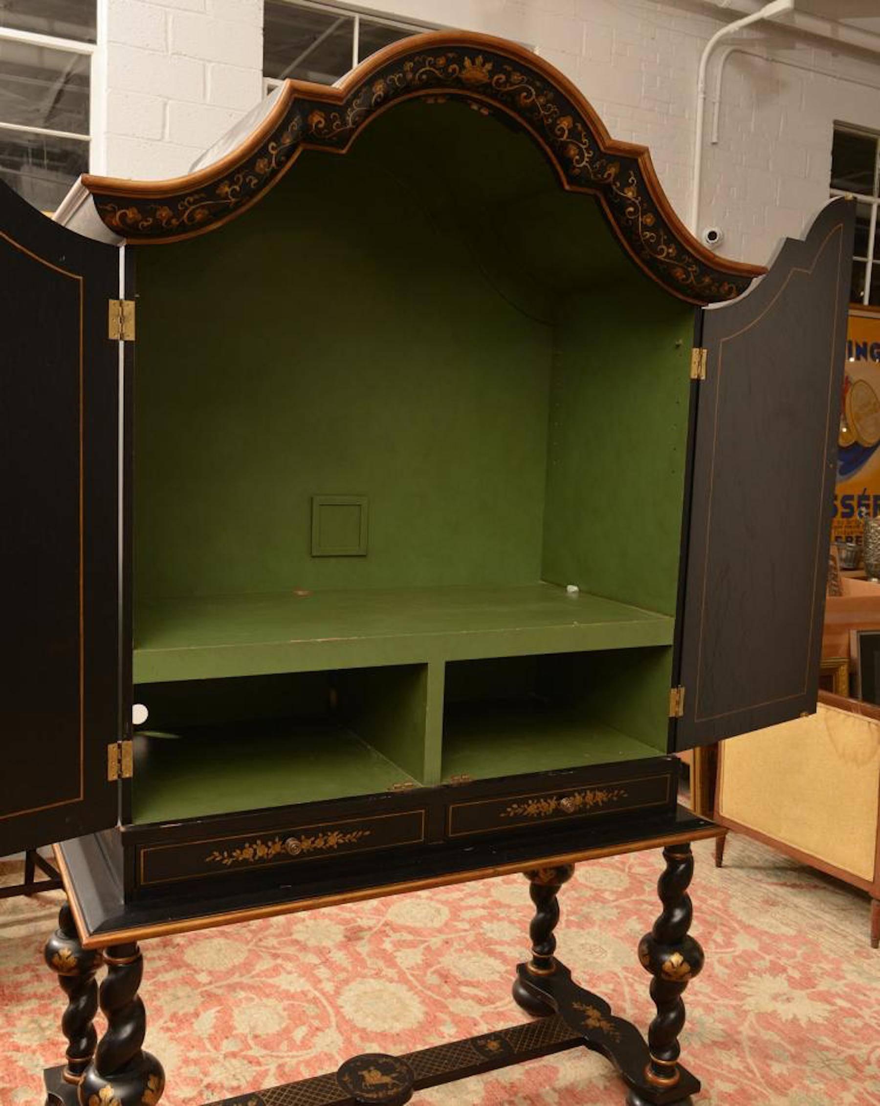 20th Century Substantial Gilt Chinoiserie Lacquered Cabinet on Stand, by Julia Gray
