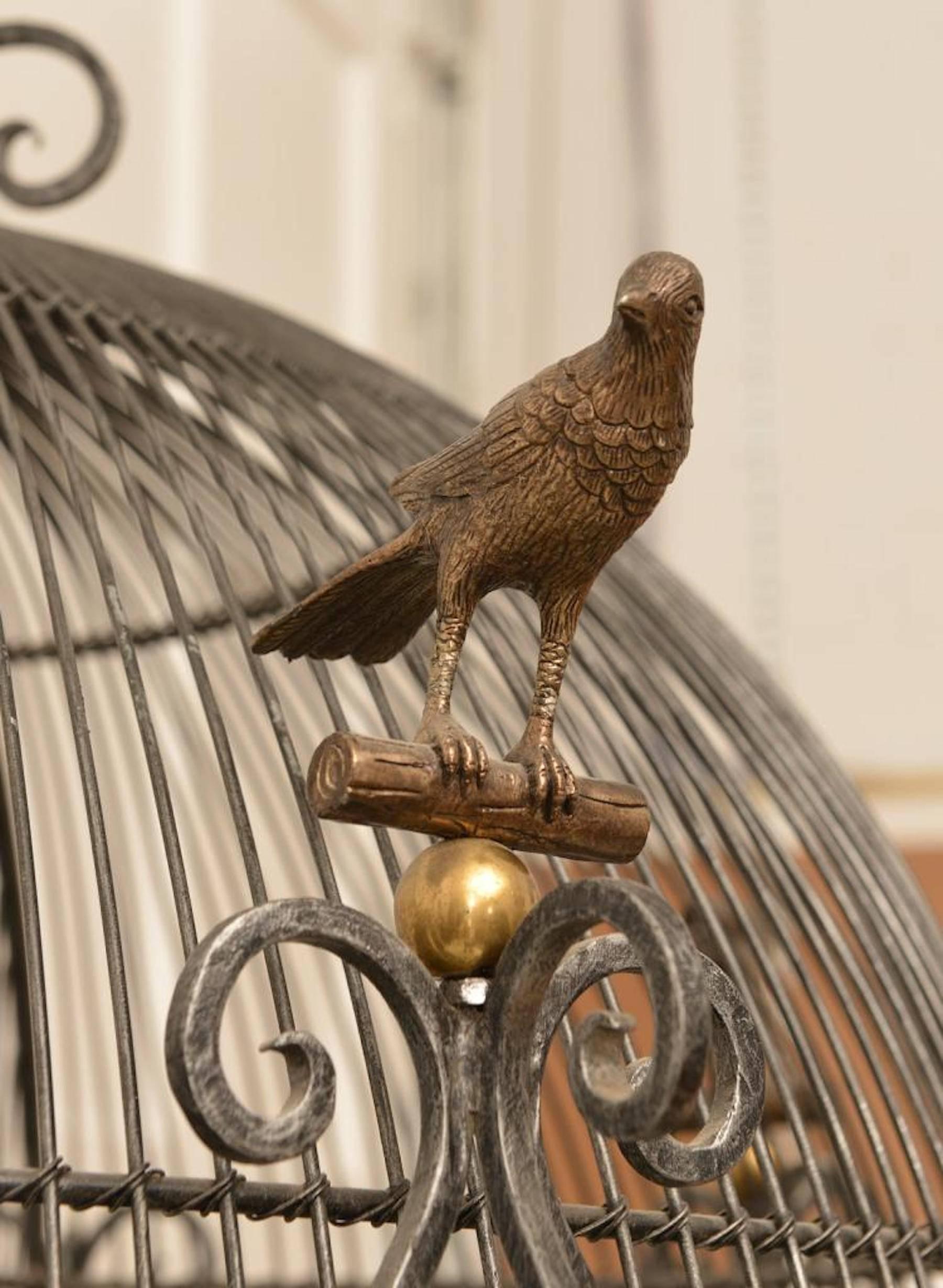 Elaborate Brass and Iron Figural Bird Cage by Maitland-Smith In Excellent Condition In Atlanta, GA