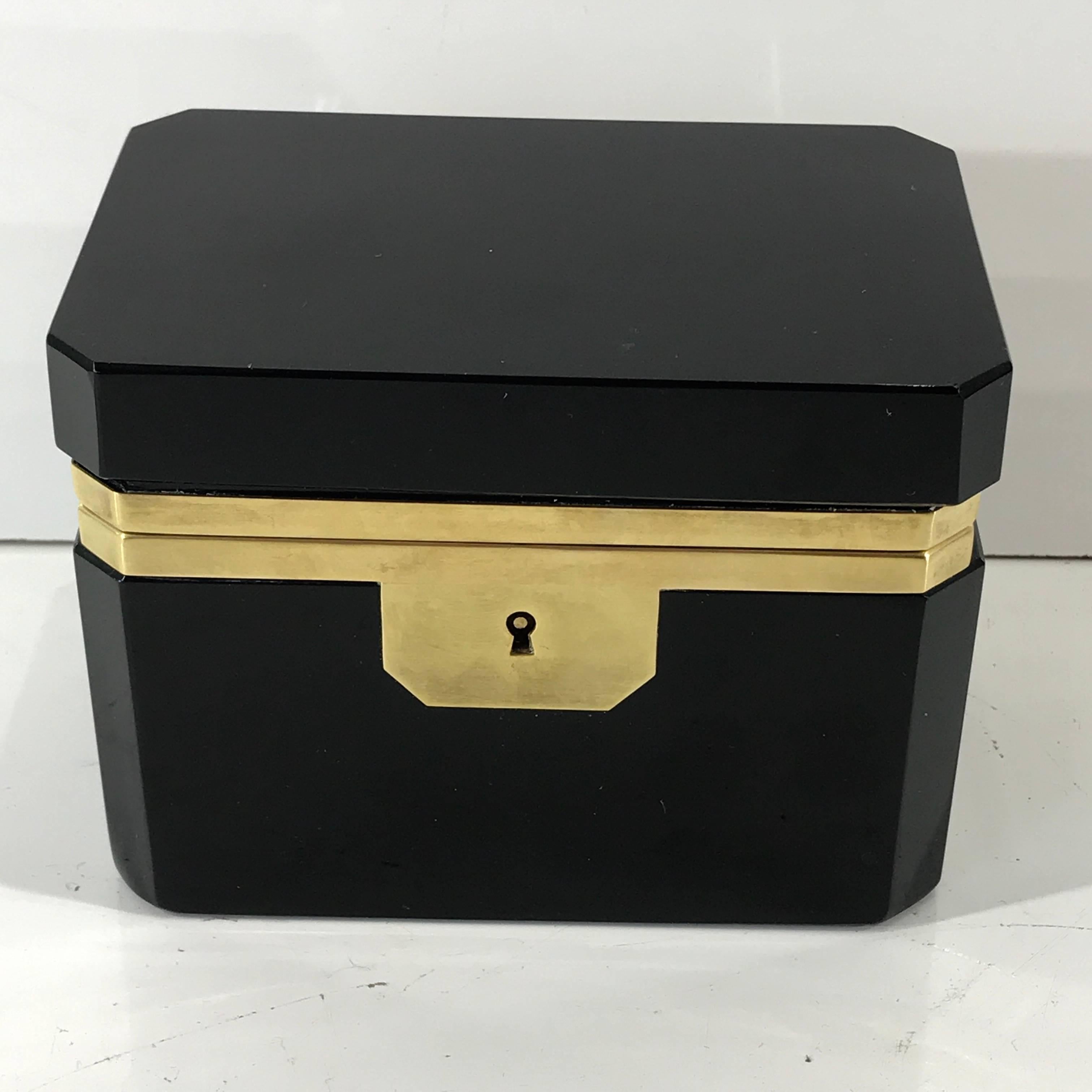 Neoclassical Fine Black Opaline Bronze-Mounted Table Box, with Key For Sale