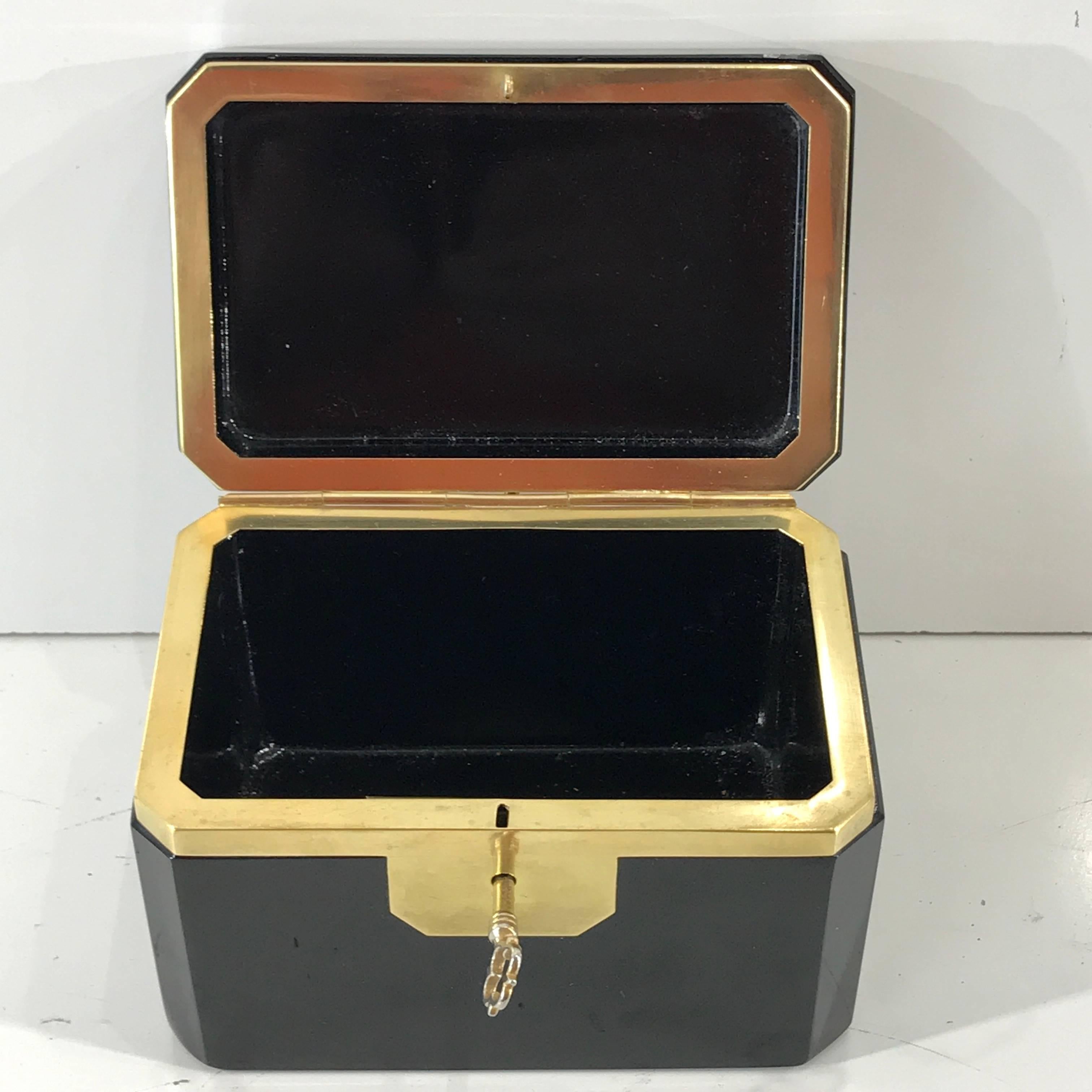 Fine black opaline bronze-mounted table box, with key.