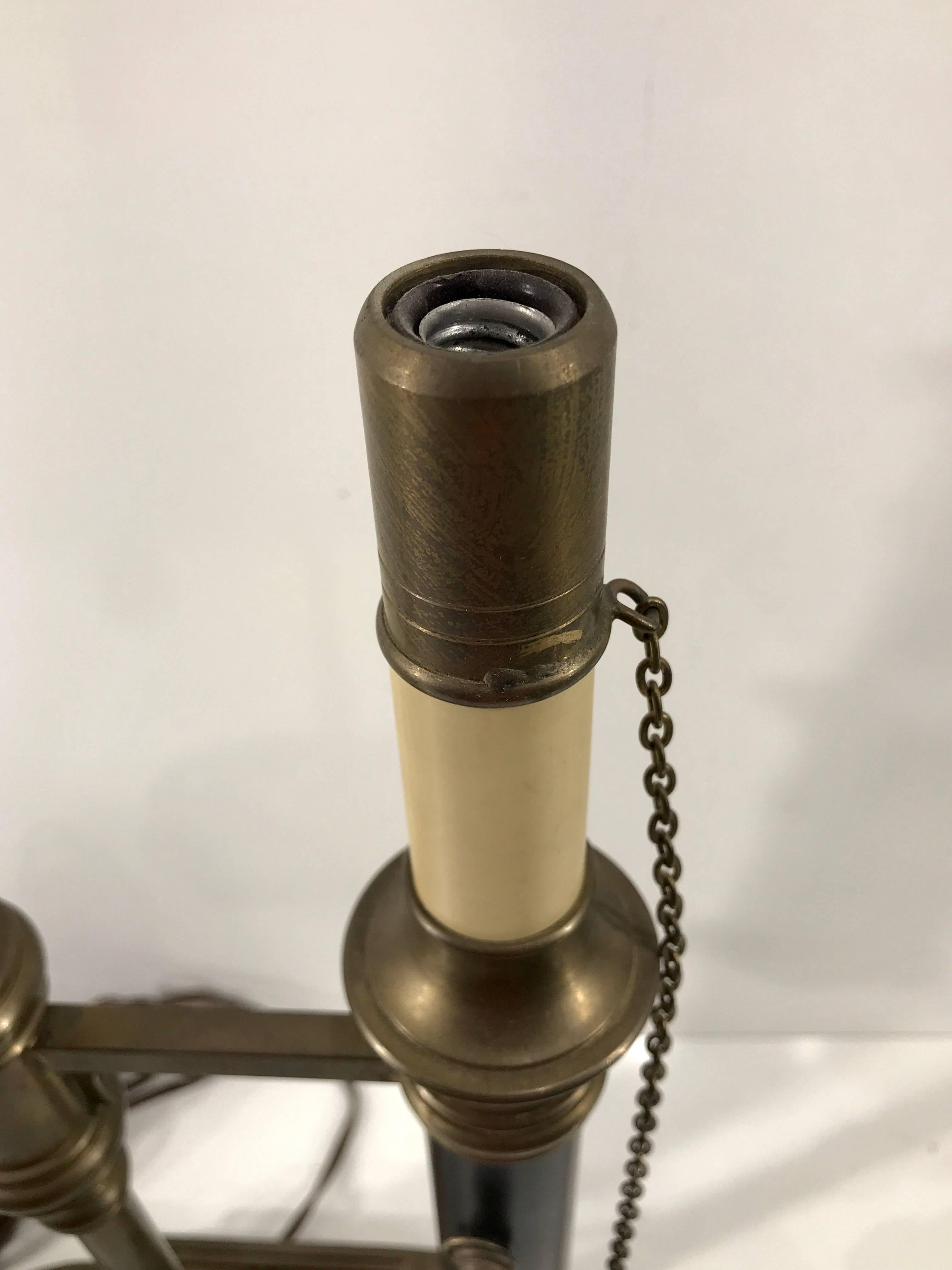 Double Bouillotte Brass and Painted Tole Lamp 4
