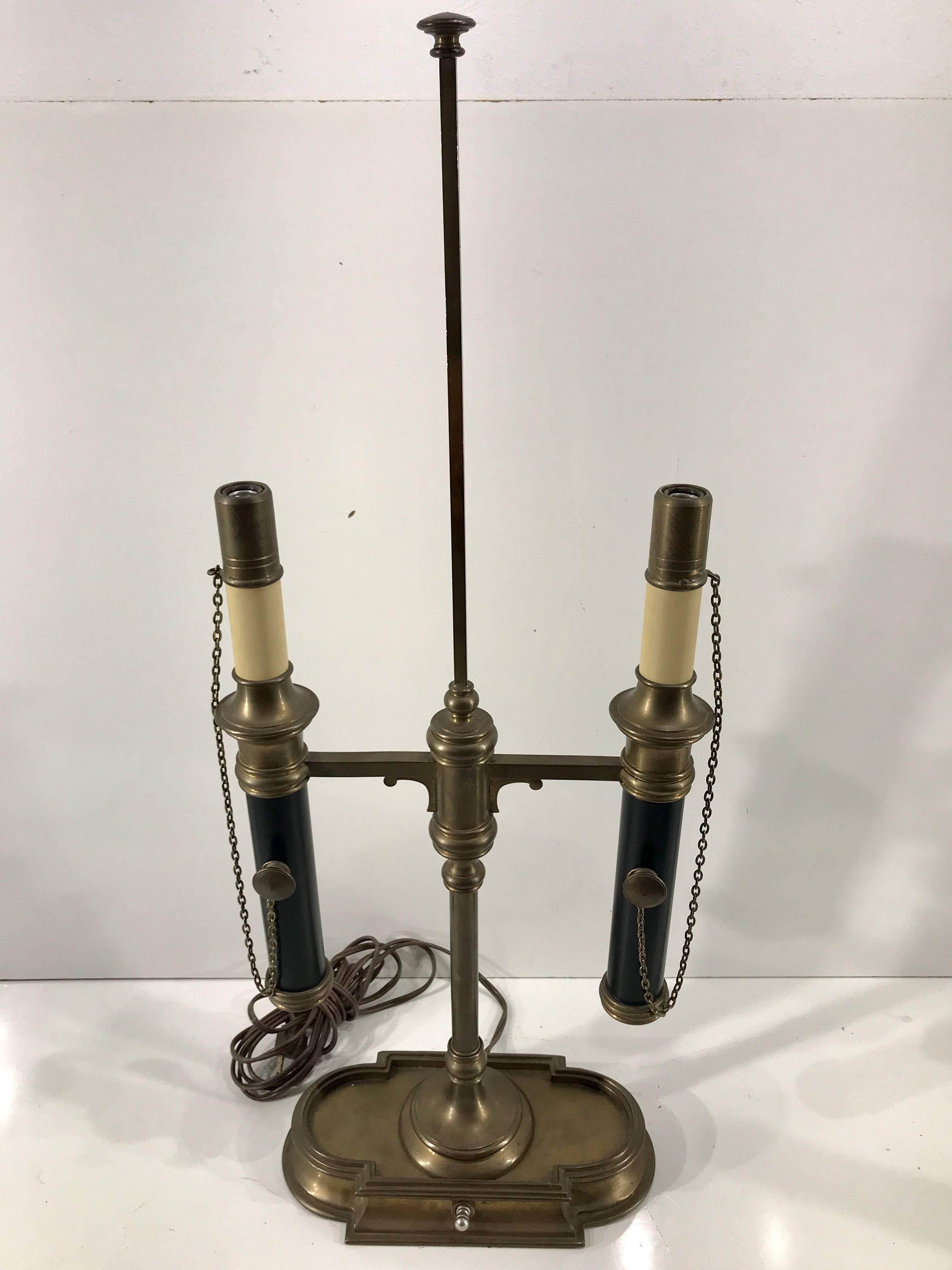Double Bouillotte Brass and Painted Tole Lamp 3