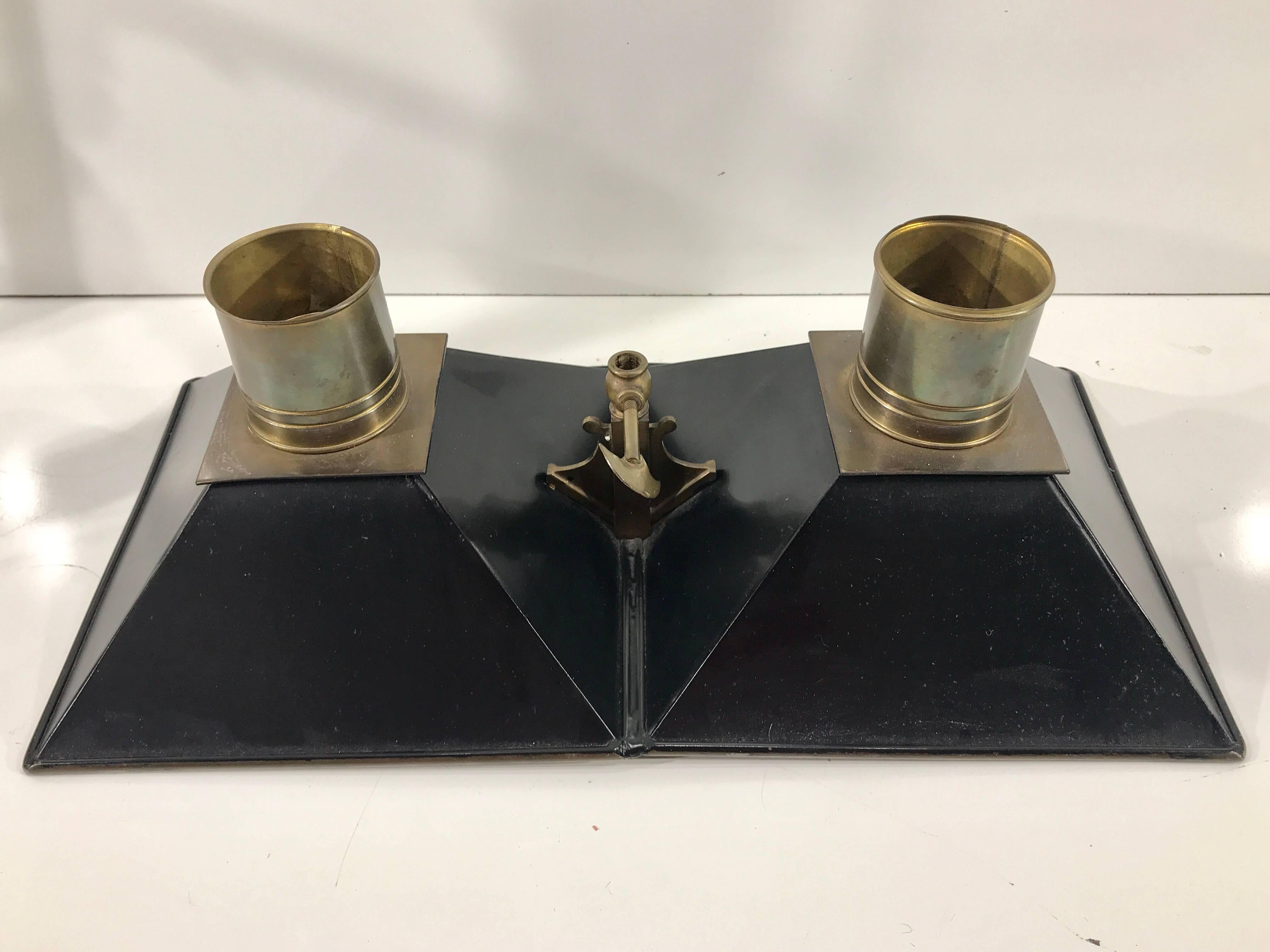Double Bouillotte Brass and Painted Tole Lamp 5