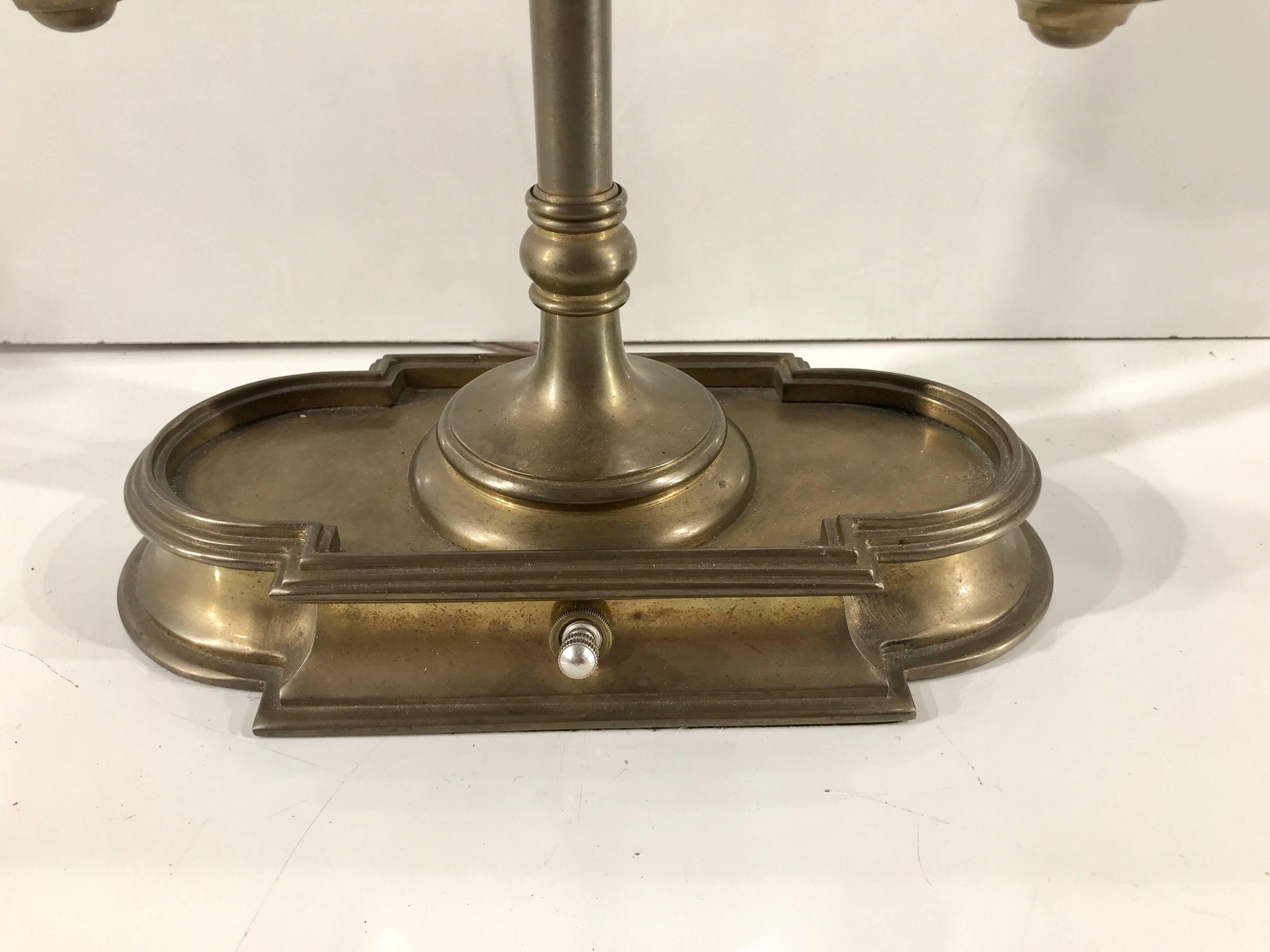 20th Century Double Bouillotte Brass and Painted Tole Lamp