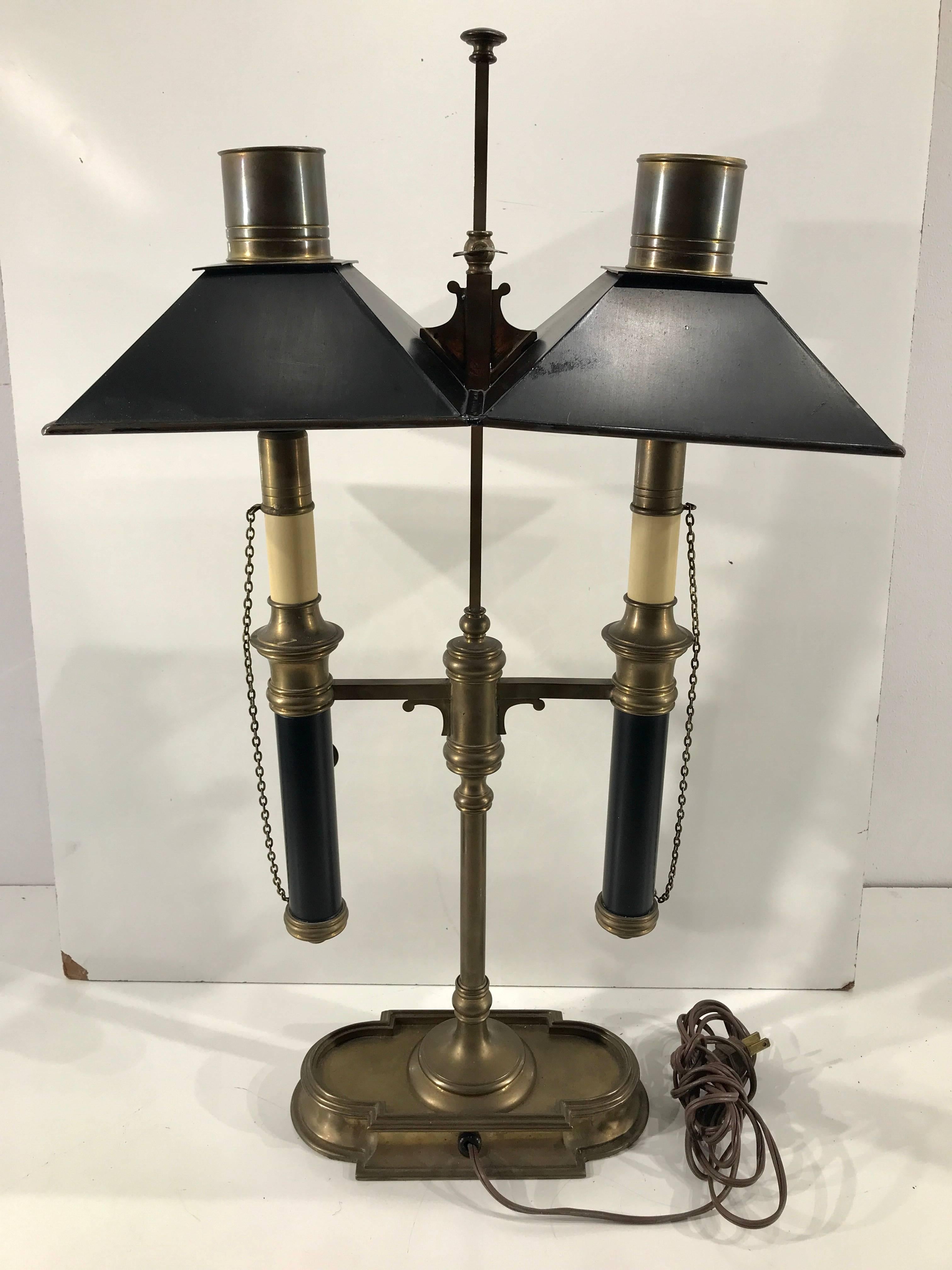Double Bouillotte Brass and Painted Tole Lamp 2