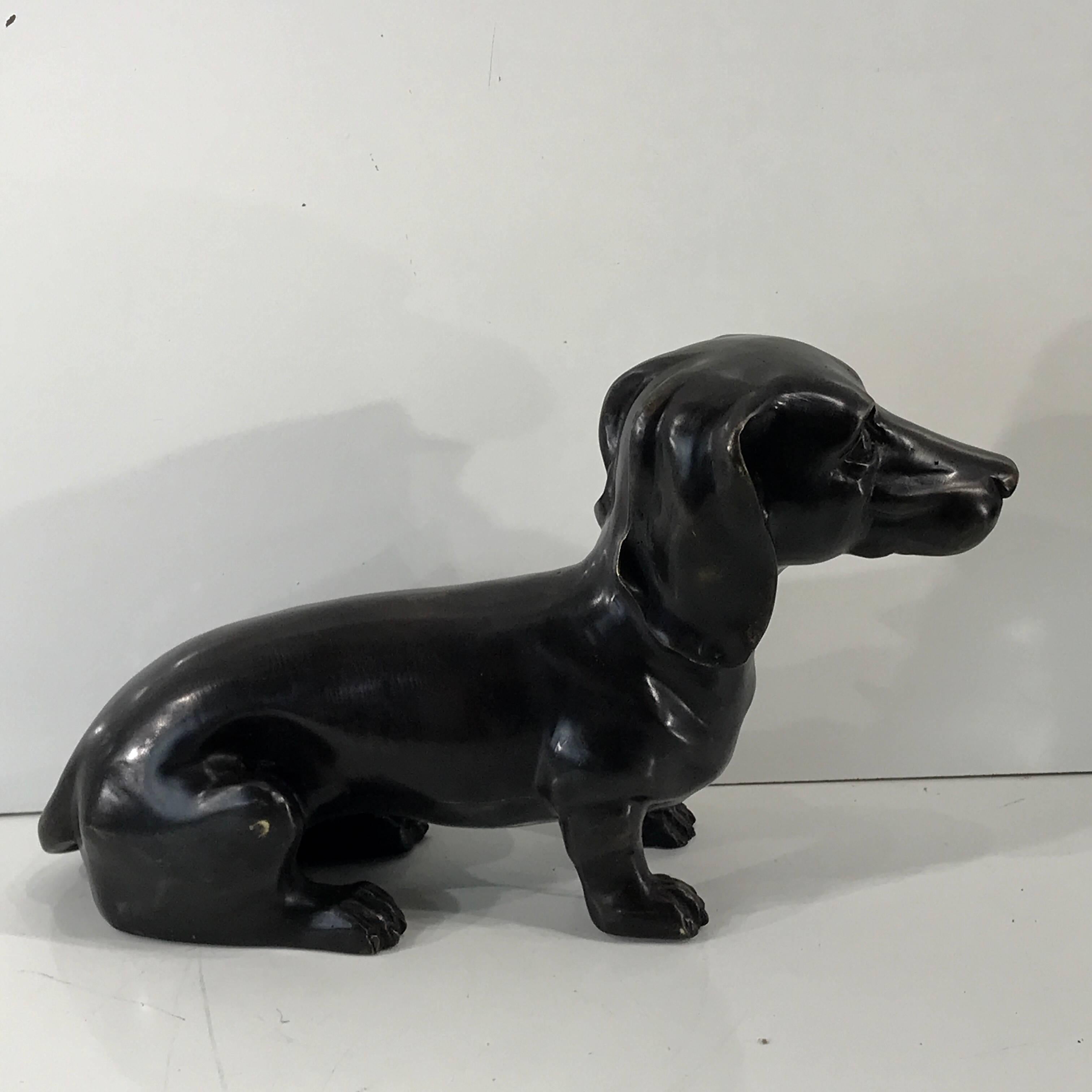 20th Century Midcentury Bronze Figure of a Seated Dachshund