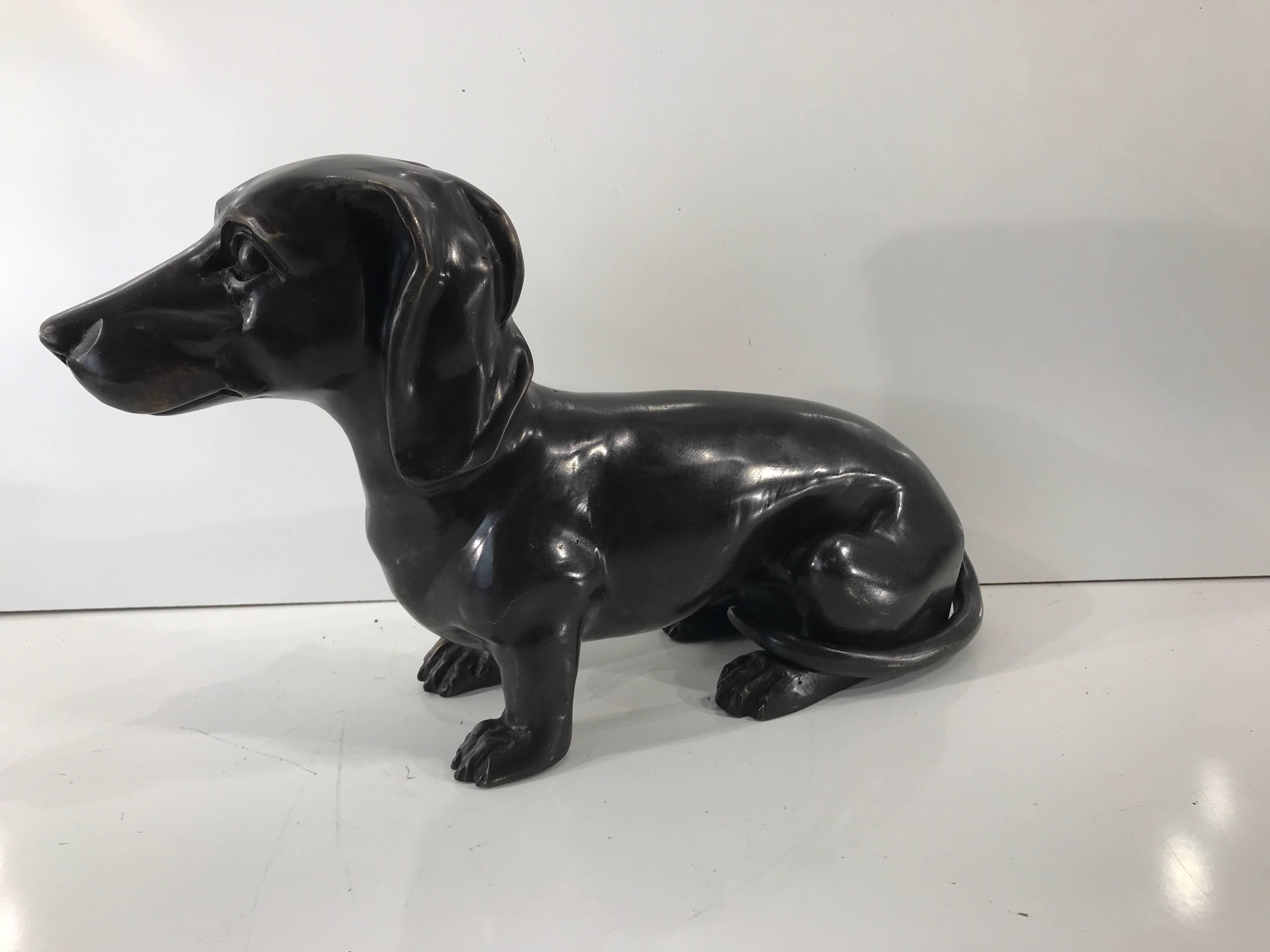 Midcentury Bronze Figure of a Seated Dachshund 2