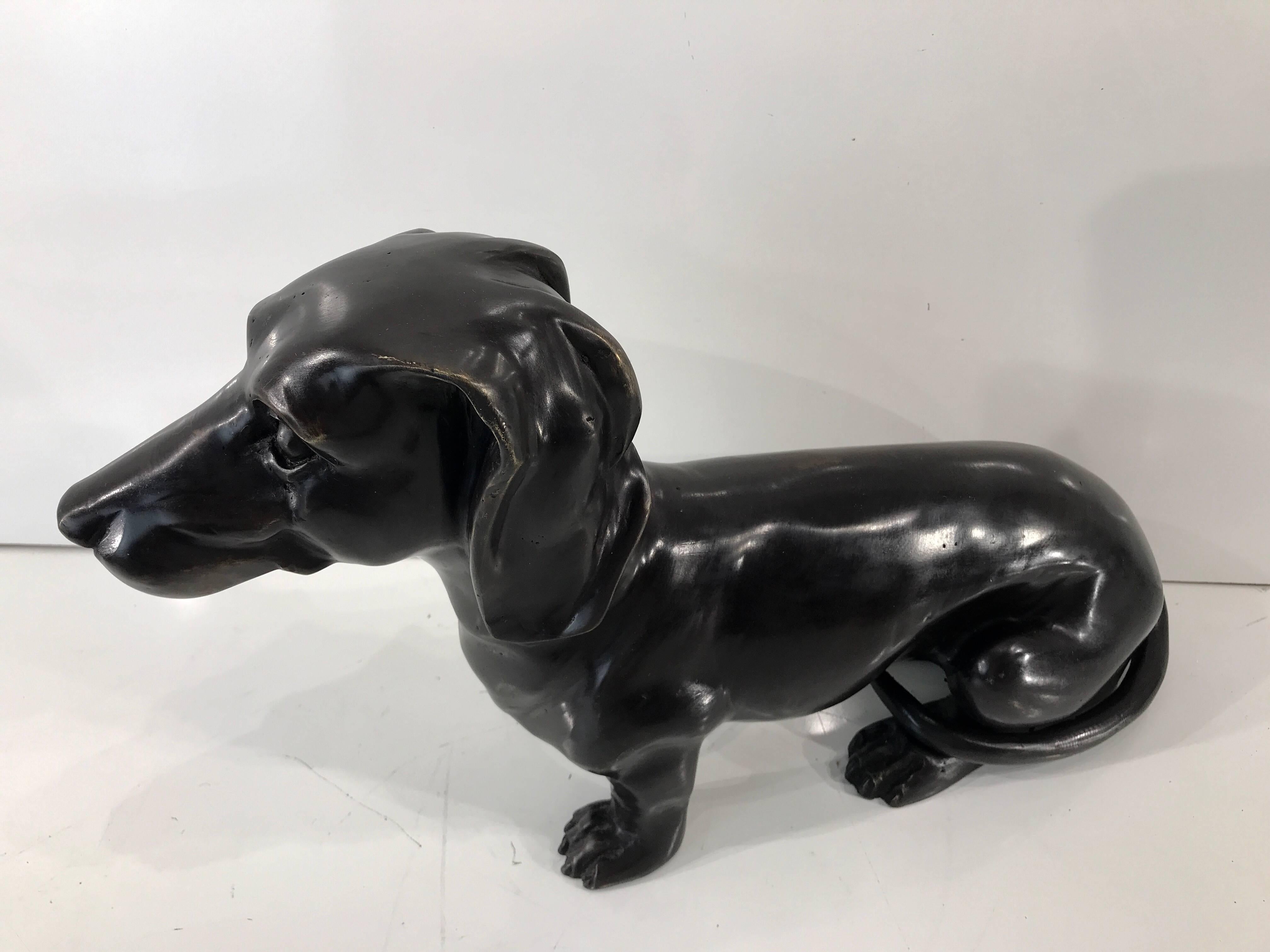 Midcentury Bronze Figure of a Seated Dachshund 3