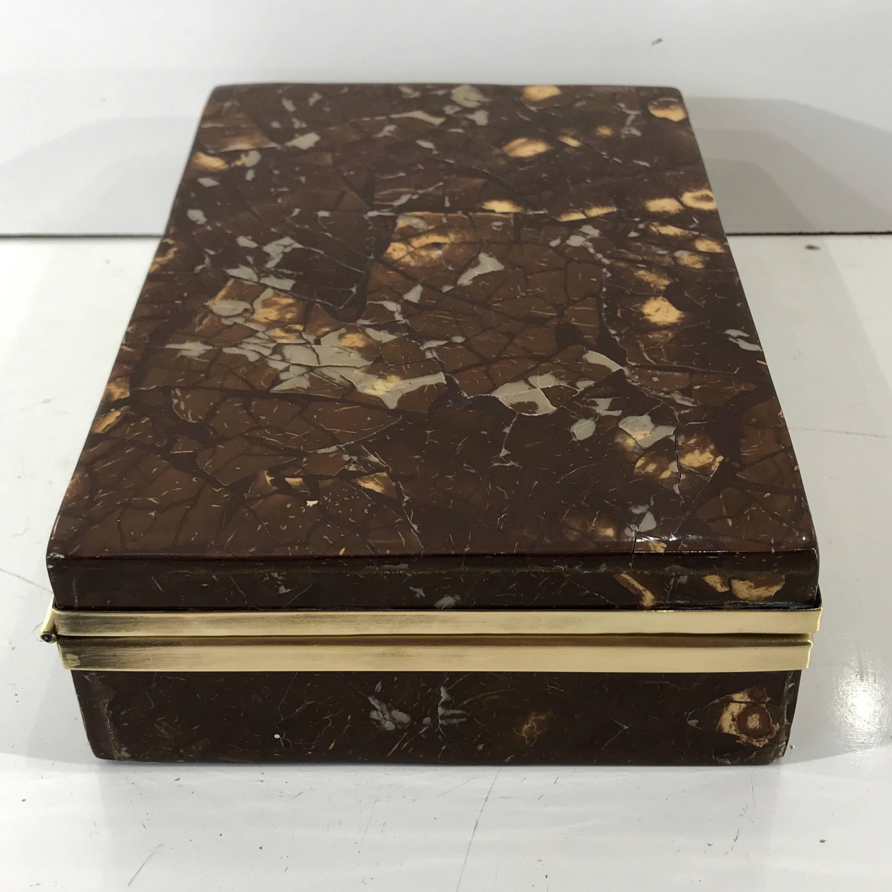 Exotic Brass-Mounted Goatskin Table Box In Excellent Condition In Atlanta, GA