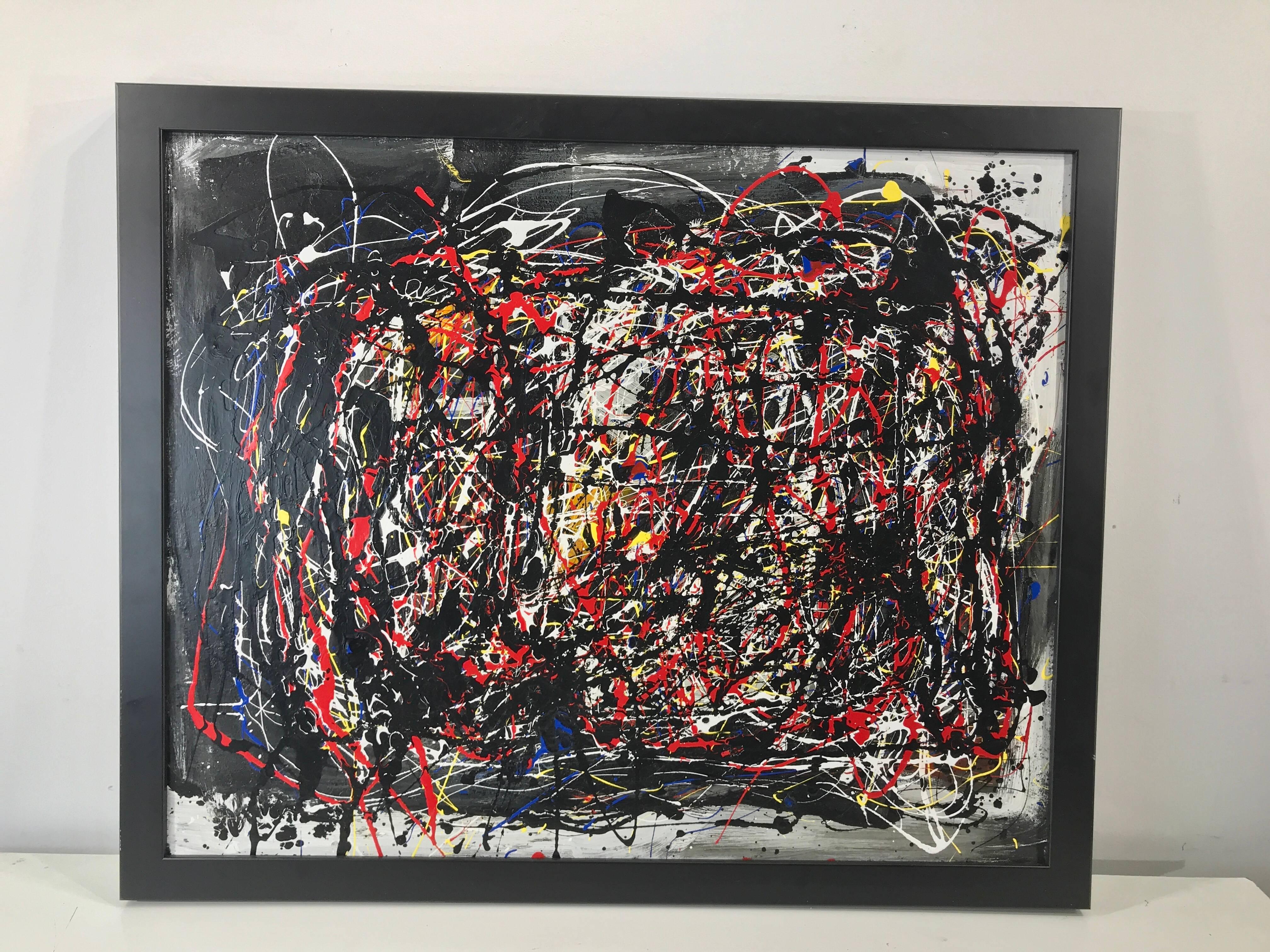 A good example of vintage New York City School Abstract expressionism, in the manner of Jackson Pollack, Unsigned.
Oil on canvas 30