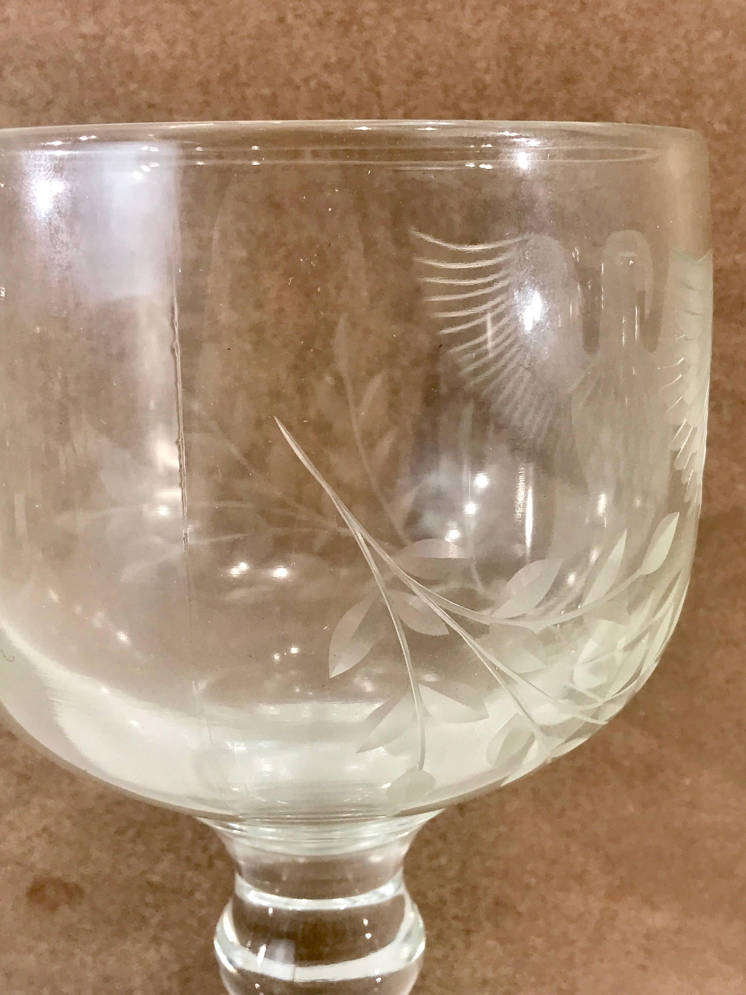 Late 19th Century Large Pair of Centennial American Eagle Motif Engraved Glass Goblets