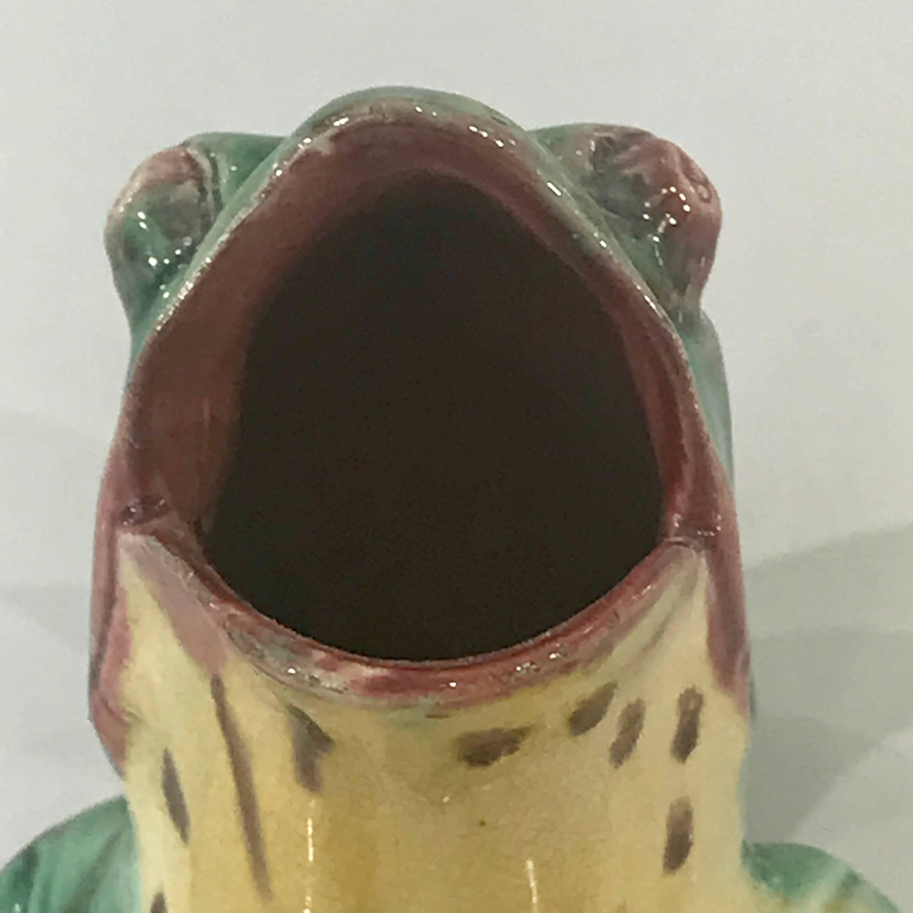 High Victorian 19th century English Majolica Frog Pitcher by Edward Steele