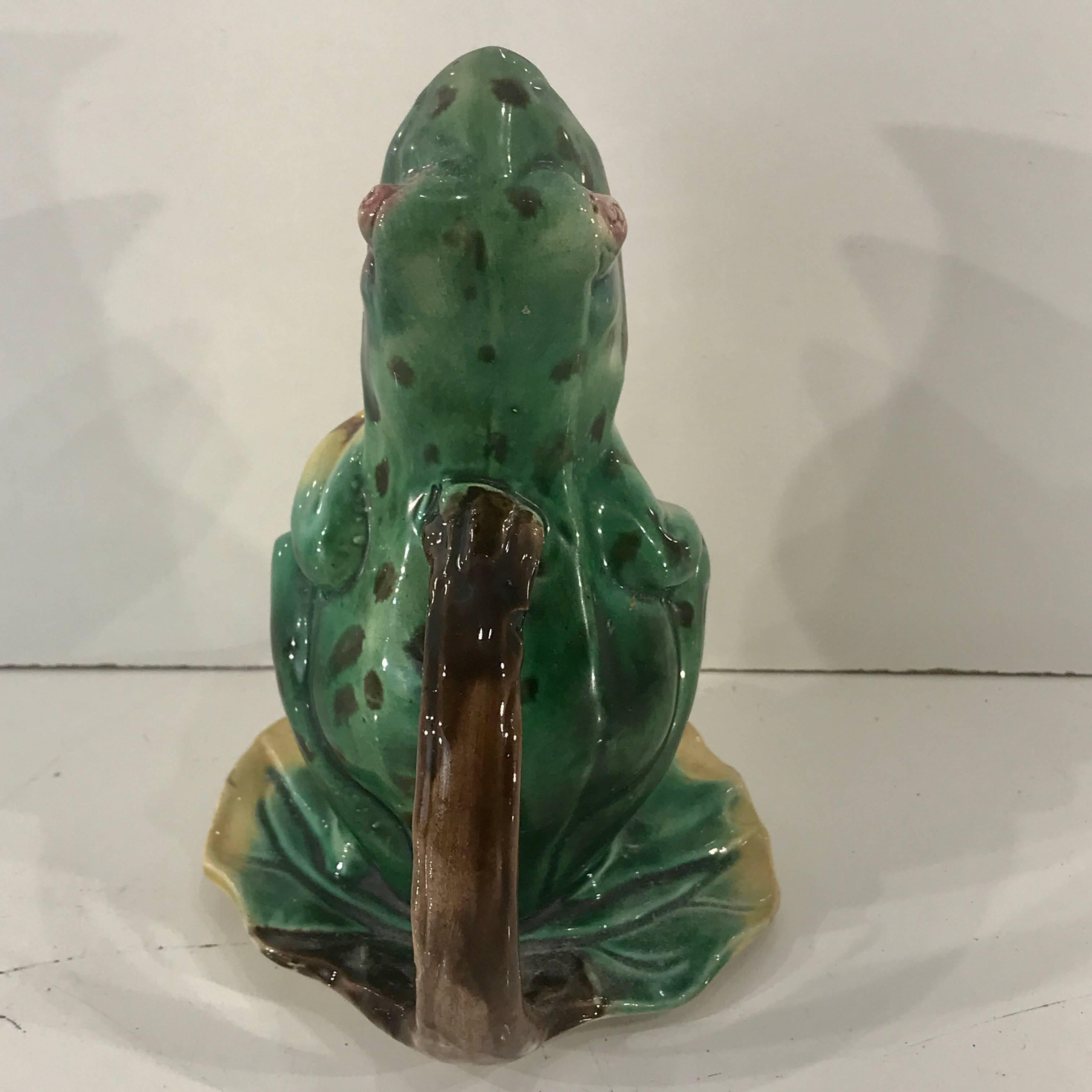 Mid-19th Century 19th century English Majolica Frog Pitcher by Edward Steele
