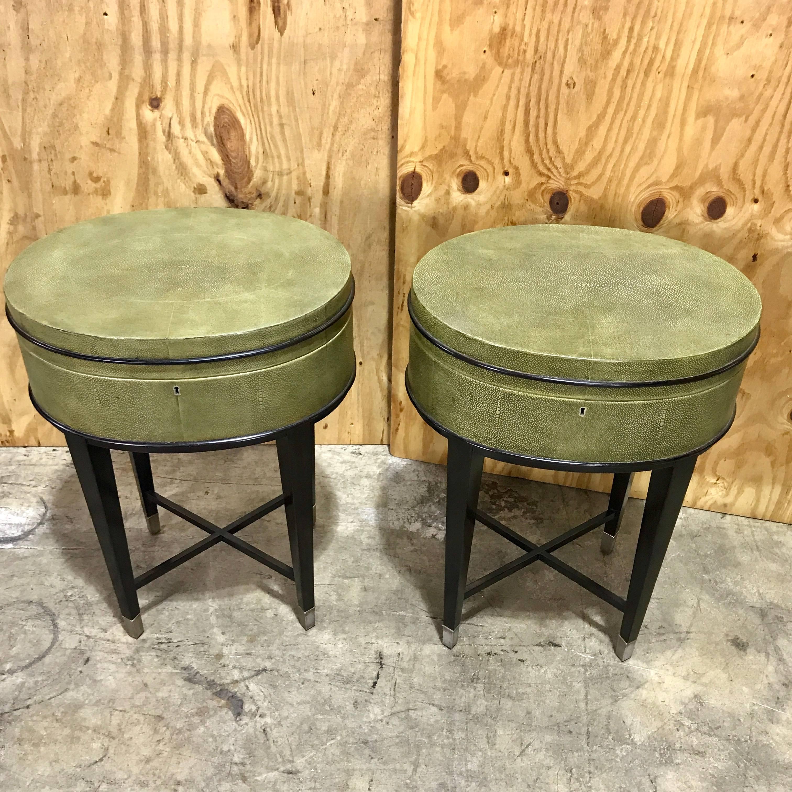 Pair of Oval Shagreen Side Tables, Attributed to R & Y Augousti  3