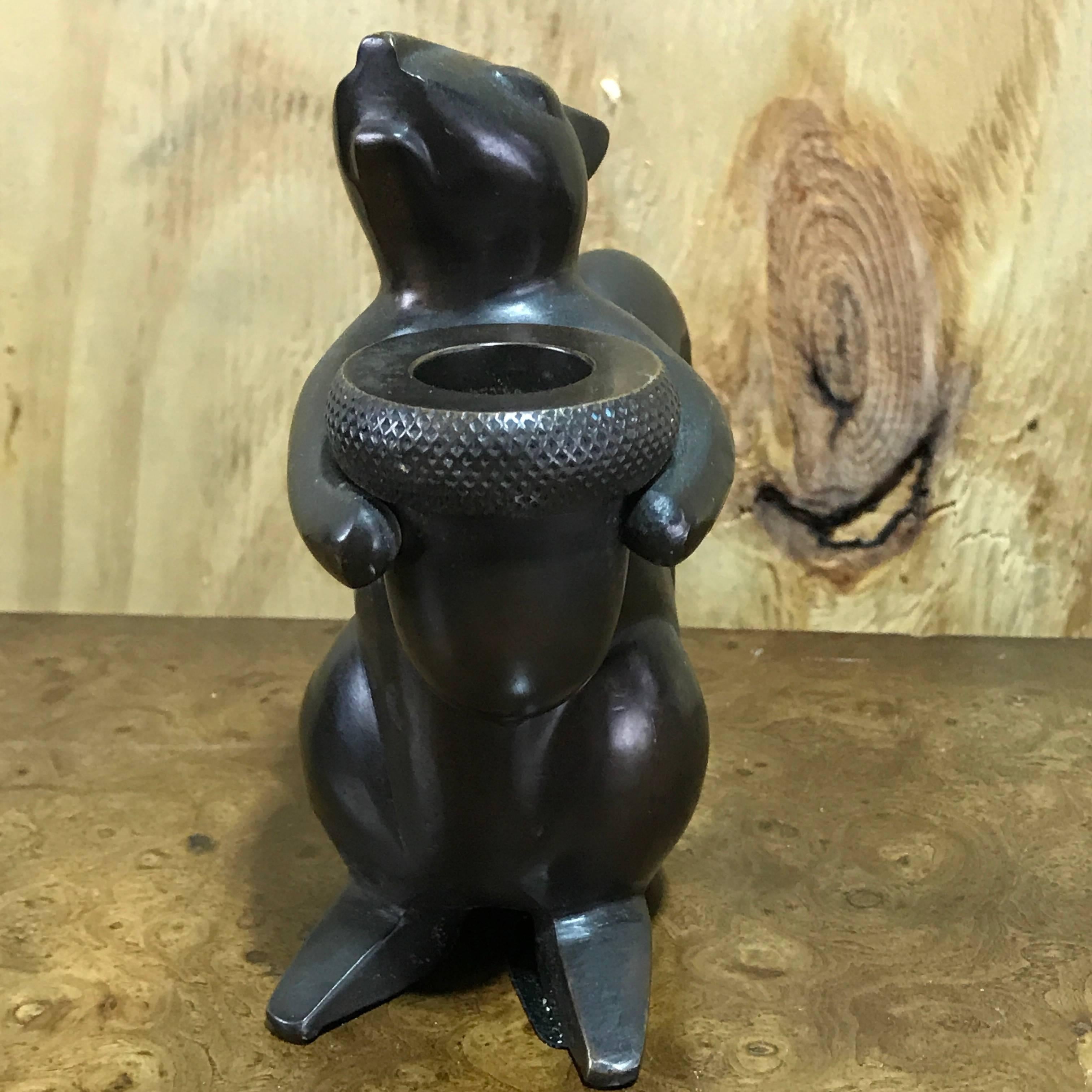 Pair of Modern Bronze Squirrel Motif Candlesticks For Sale 2