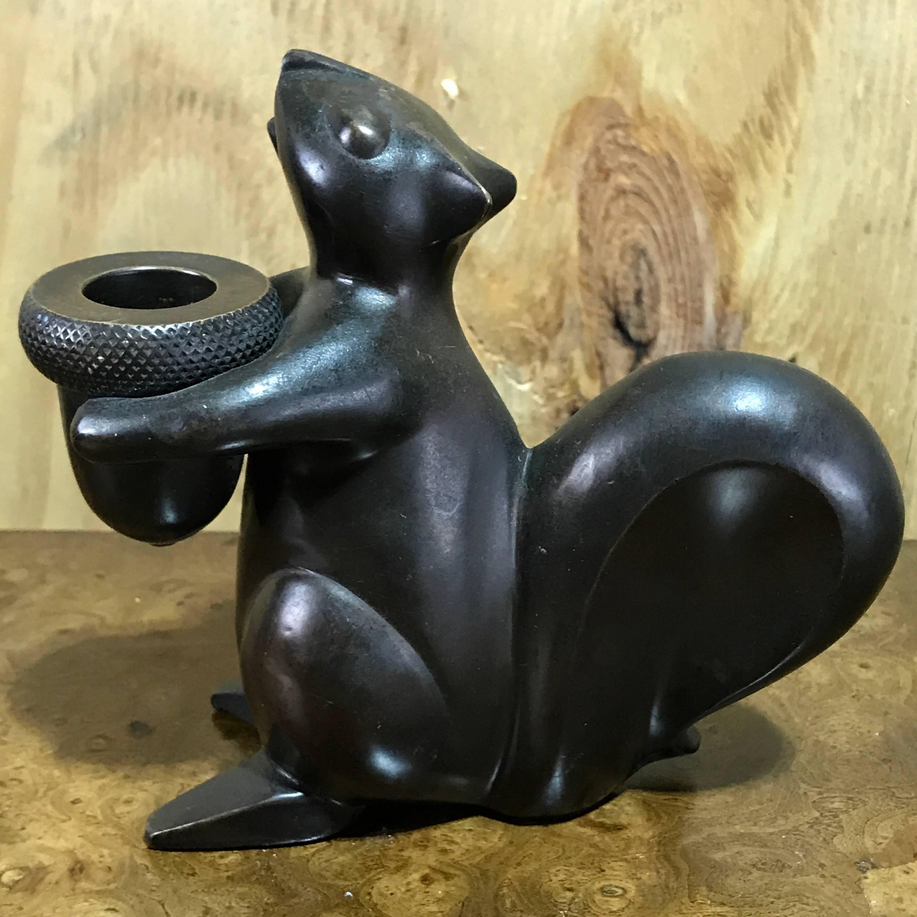 Pair of Modern Bronze Squirrel Motif Candlesticks For Sale 1