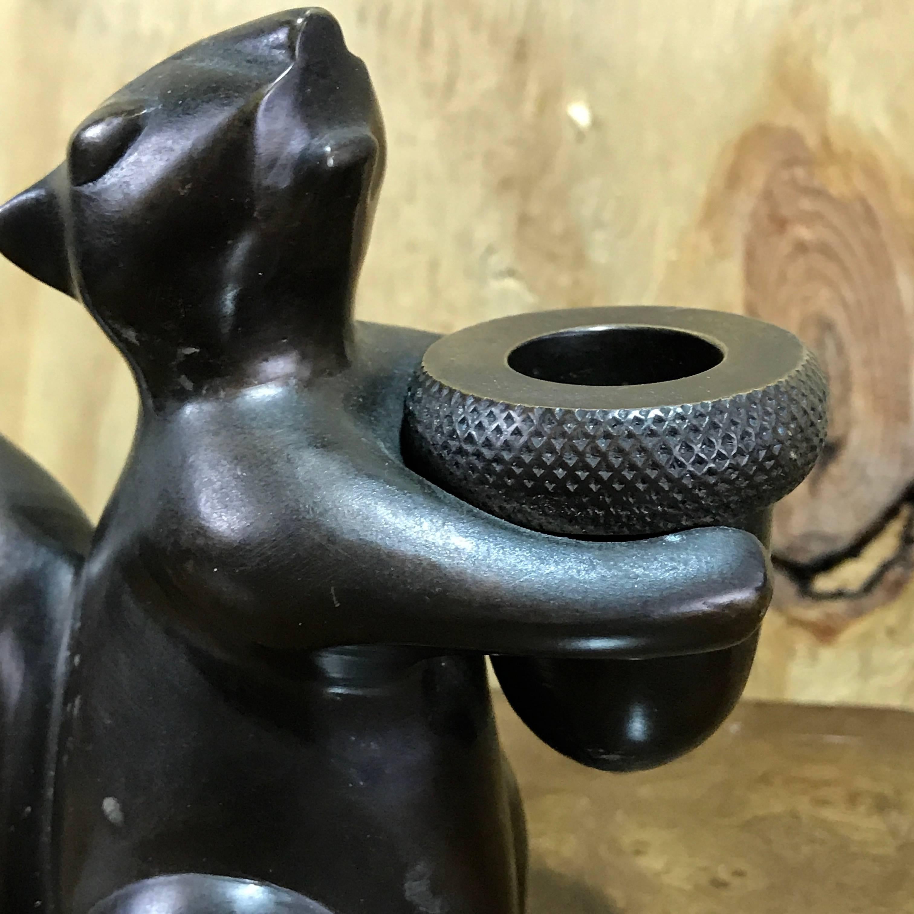 Pair of Modern Bronze Squirrel Motif Candlesticks In Excellent Condition For Sale In Atlanta, GA