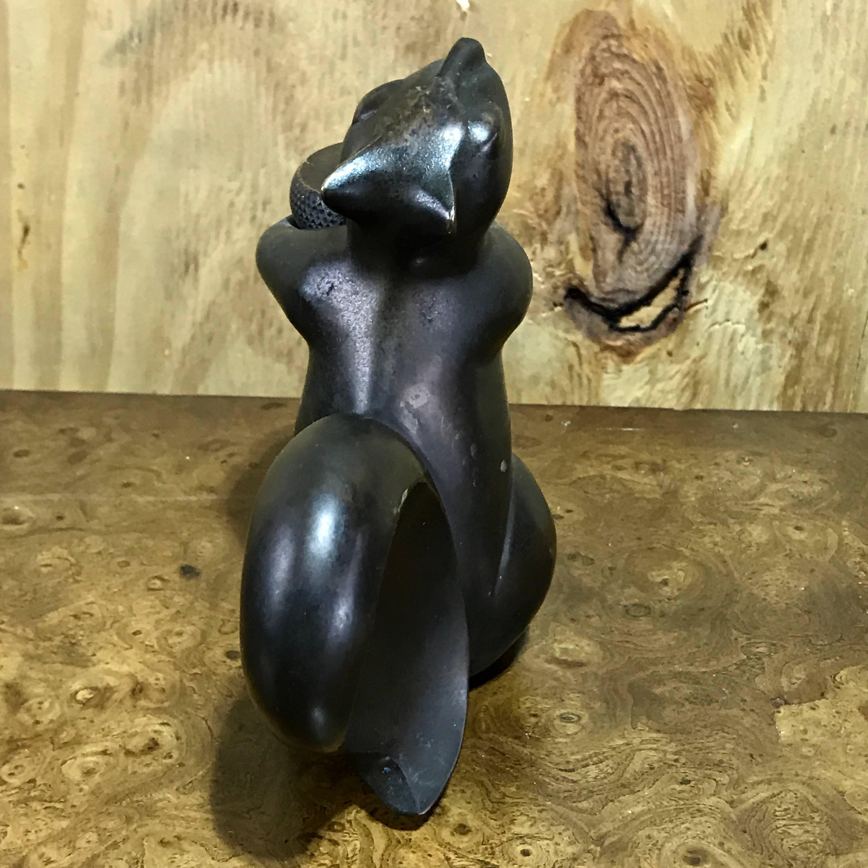 Mid-20th Century Pair of Modern Bronze Squirrel Motif Candlesticks For Sale