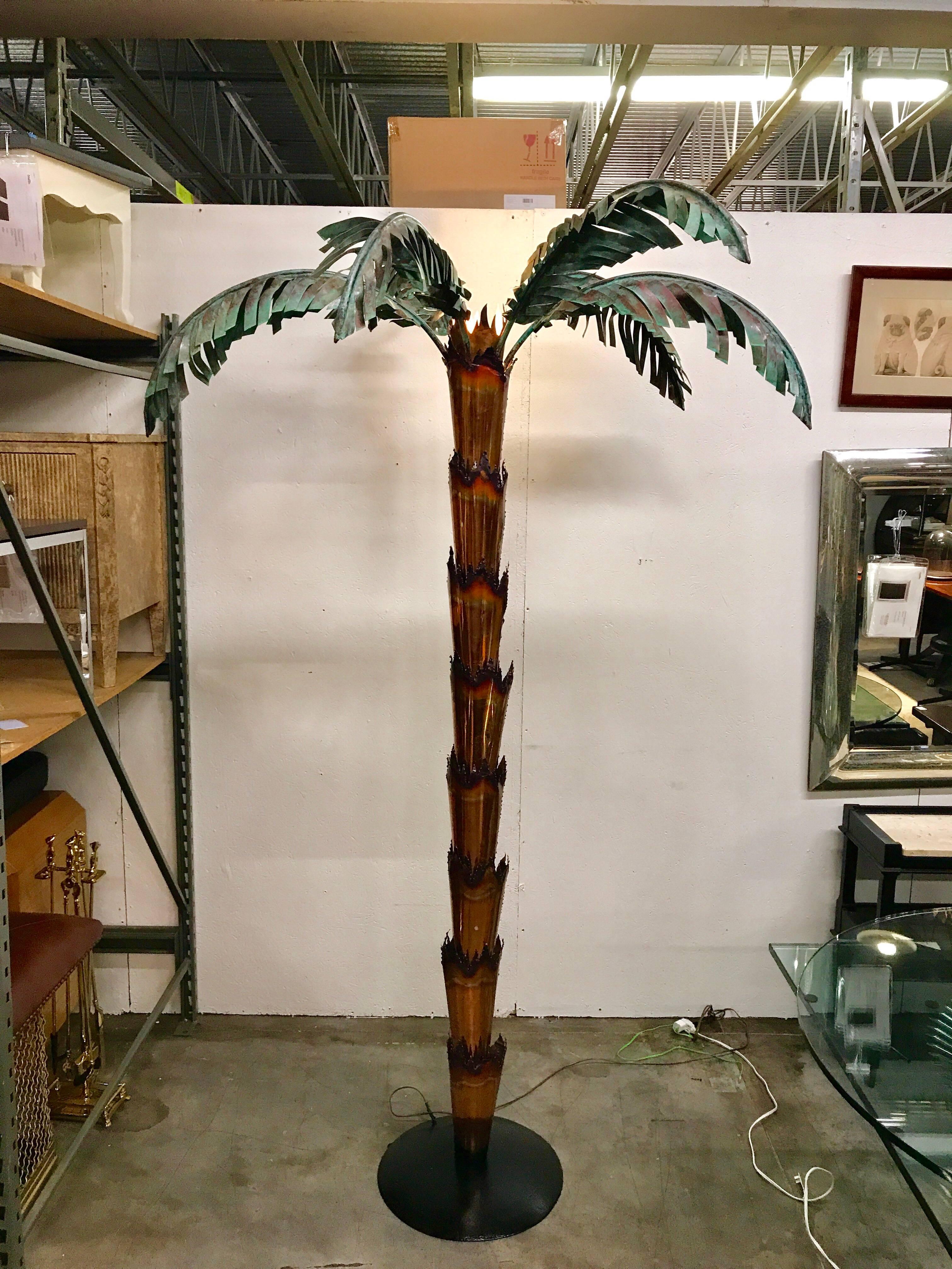 Mid-Century Modern Extraordinary Midcentury Forged Copper Palm Tree Floor Lamp For Sale