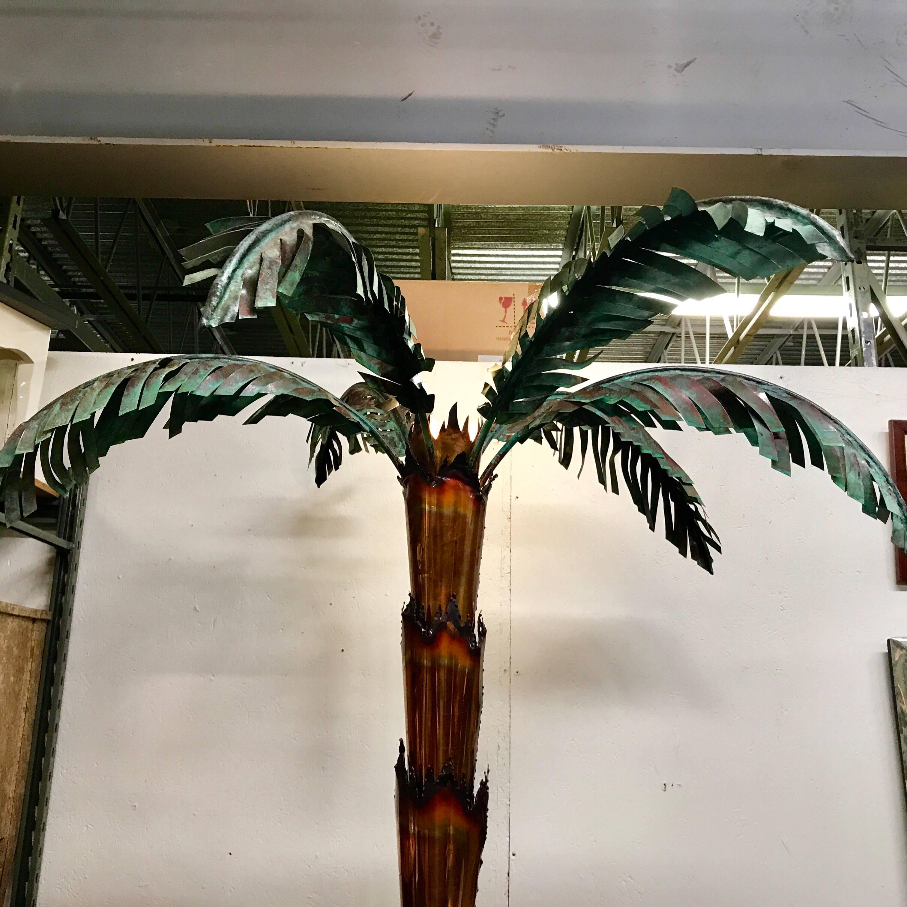 American Extraordinary Midcentury Forged Copper Palm Tree Floor Lamp For Sale